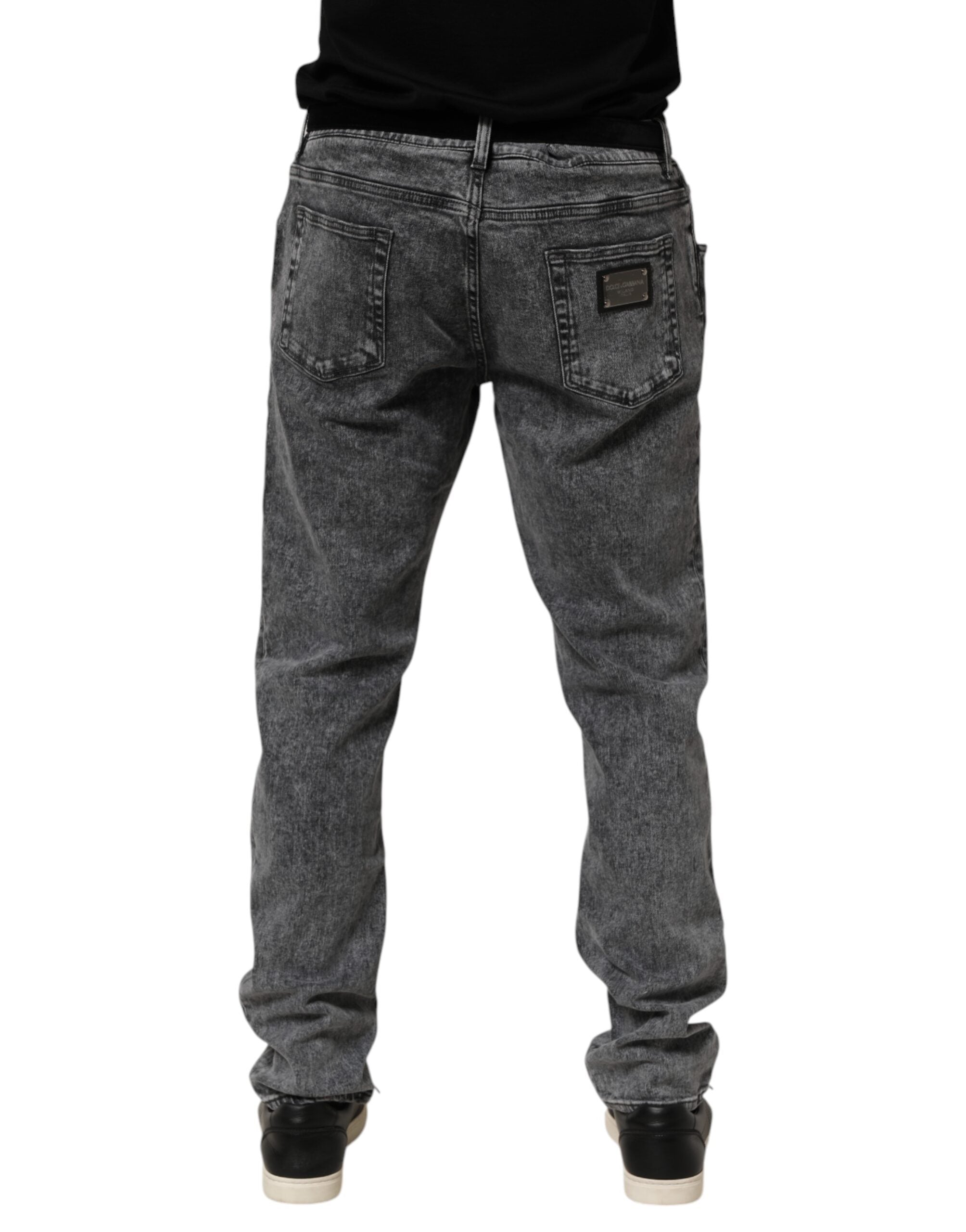 Pantalon en jean gris Slim Fit de Dolce & Gabbana en coton, vue de face avec détails de couture et coupe ajustée.