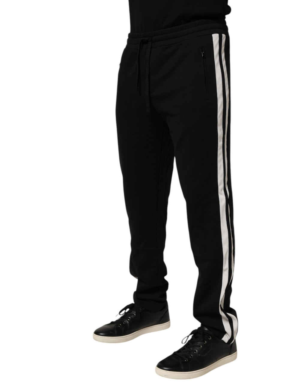 Pantalon jogger Dolce & Gabbana en coton noir, style décontracté, avec poches et taille élastique, pour homme.