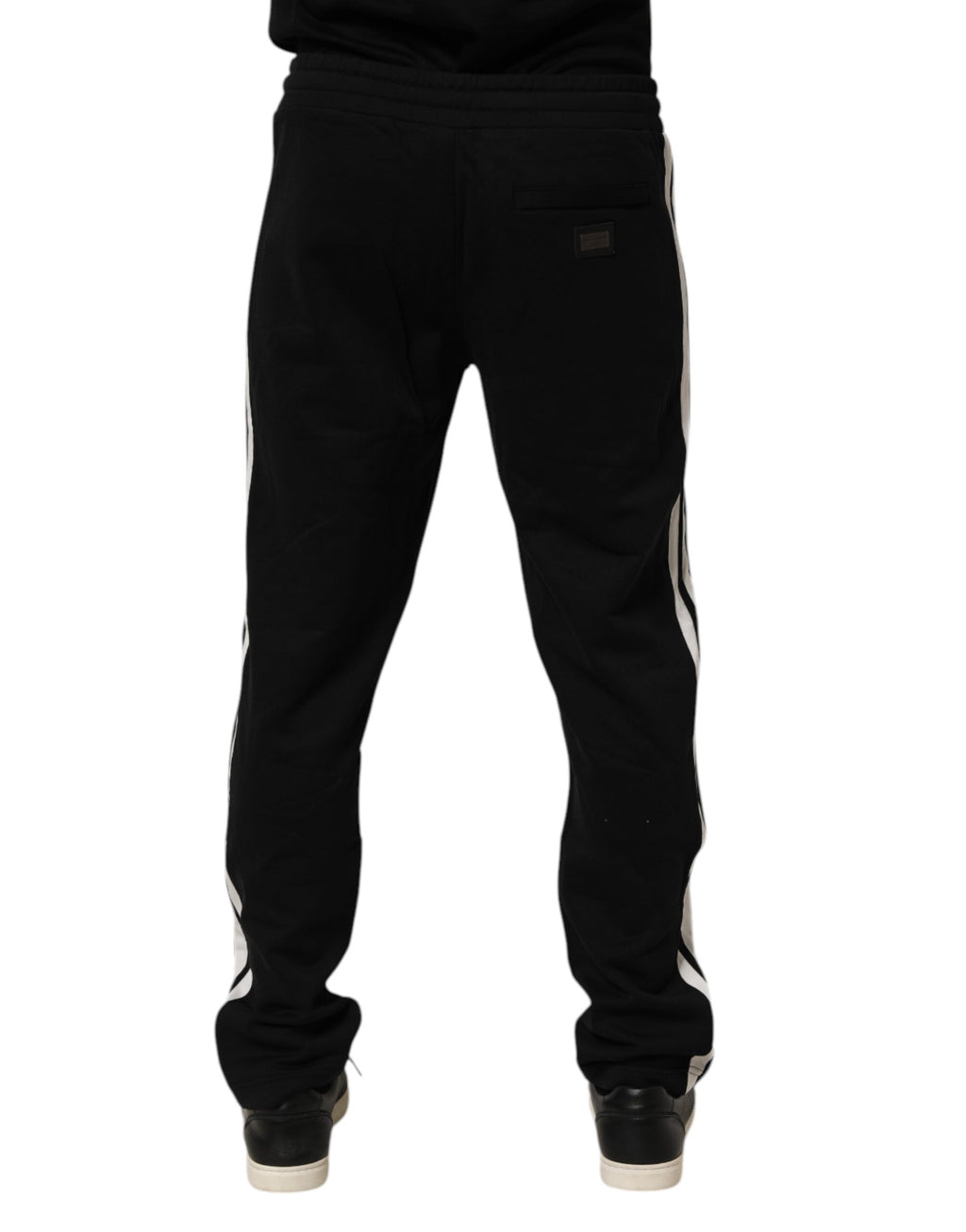Pantalon jogging Dolce & Gabbana en coton noir, pantalon décontracté pour homme, couture de luxe, image de détail