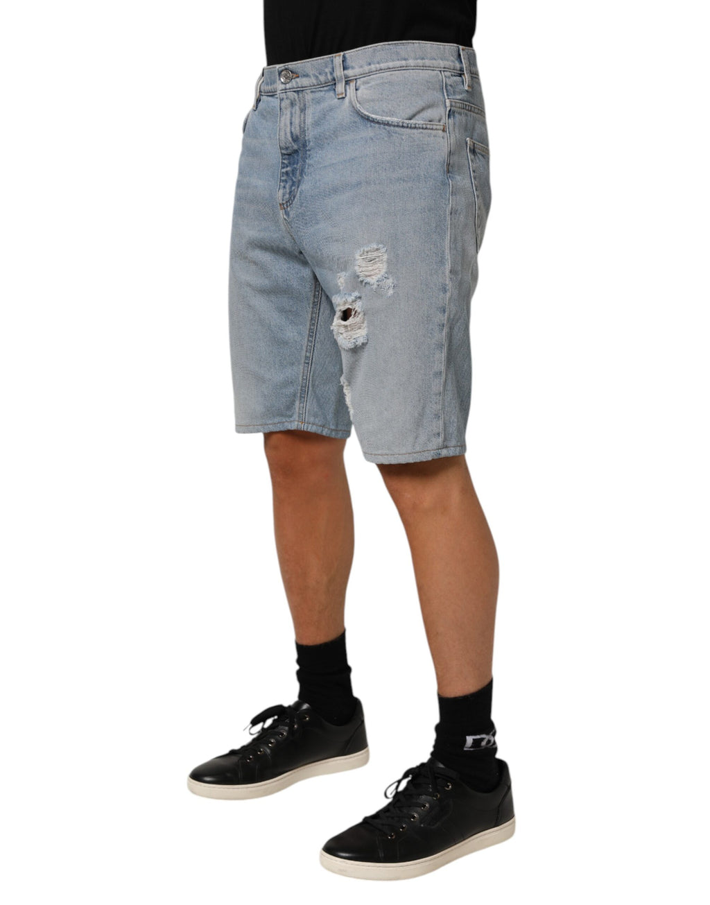 Shorts bermuda en denim blanc cassé Dolce & Gabbana en coton déchiré, style décontracté et tendance.