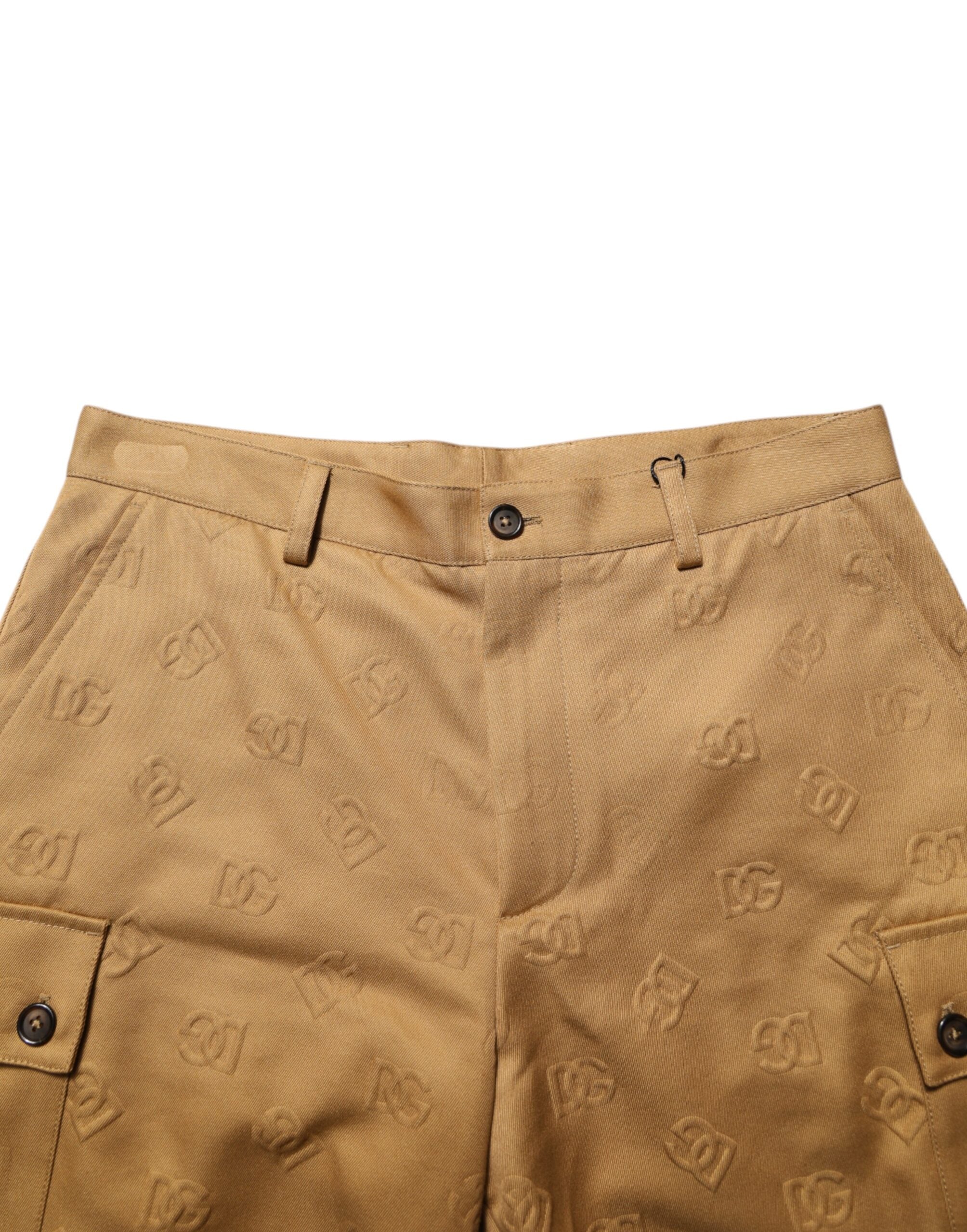 Shorts cargo bermuda en coton stretch marron avec logo Dolce & Gabbana, style décontracté et élégant.