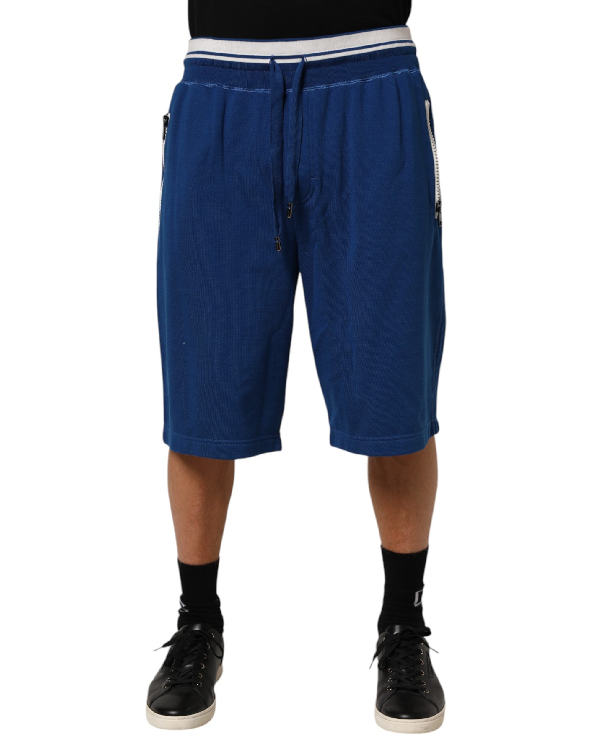 Shorts bermuda en coton mélangé bleu Dolce & Gabbana, sweatpants confortables avec logo.