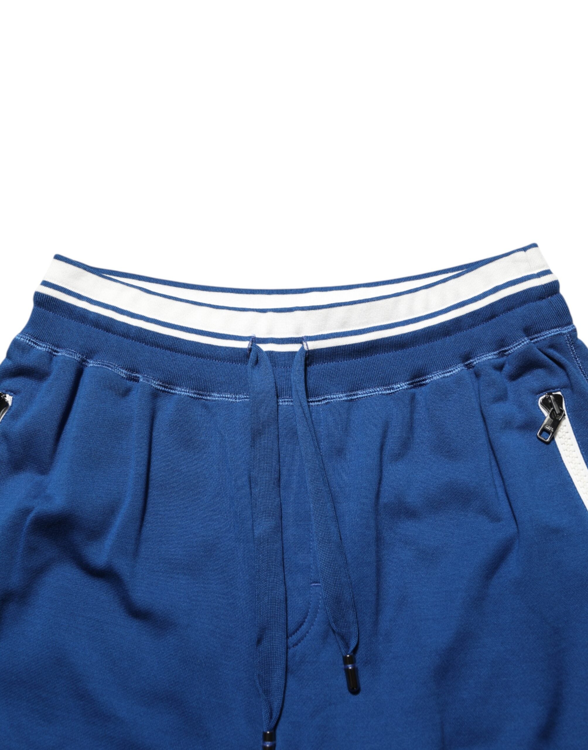 Shorts Bermuda Dolce & Gabbana en coton mélangé bleu avec logo, vue de face, mode décontractée, style élégant et confortable.