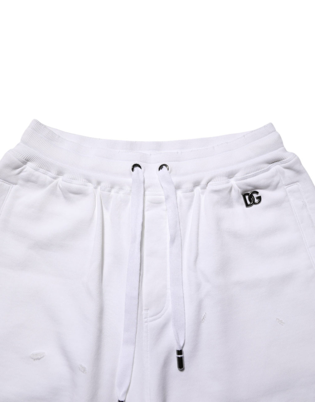 Shorts Bermuda en coton blanc Dolce & Gabbana avec déchirures, style décontracté et tendance pour un look moderne.