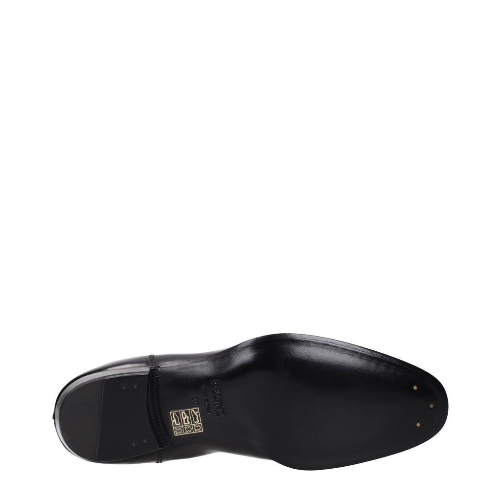 Bottines à cheville en cuir noir de Celine, chaussures élégantes avec talon pour femme.