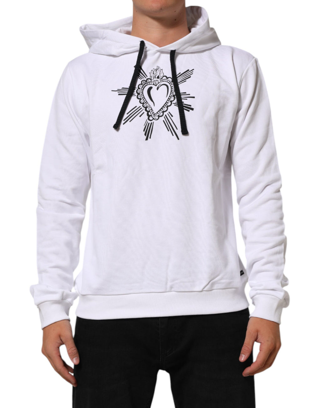 Sweat à capuche blanc Dolce & Gabbana Sacred Heart avec motif cœur religieux et logo, en coton doux.