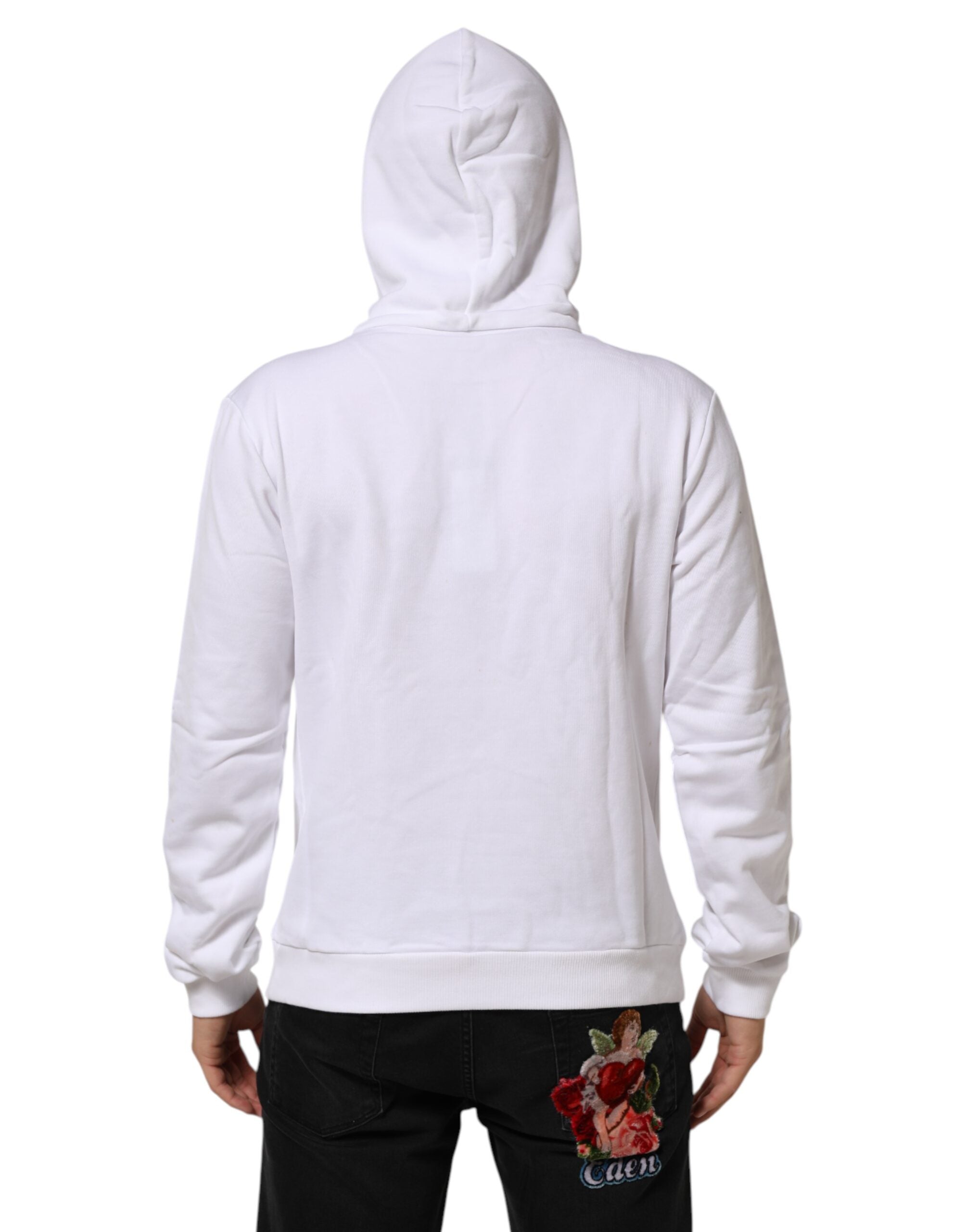 Sweat à capuche blanc Dolce & Gabbana Sacred Heart, pull en coton avec logo et motif cœur religieux visible sur le devant.