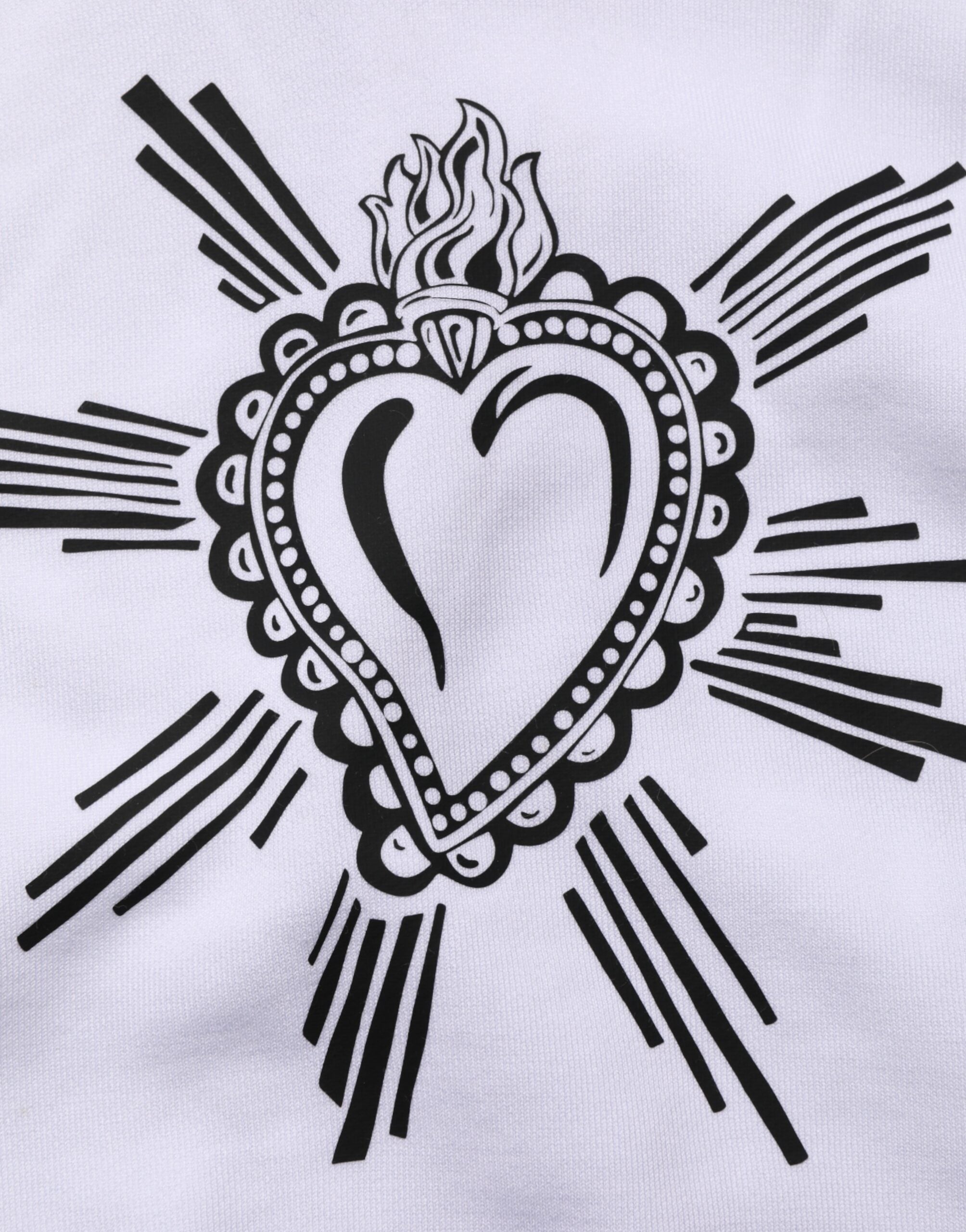 Sweat à capuche blanc Dolce & Gabbana Sacred Heart, pull-over en coton avec logo et détails graphiques visibles.