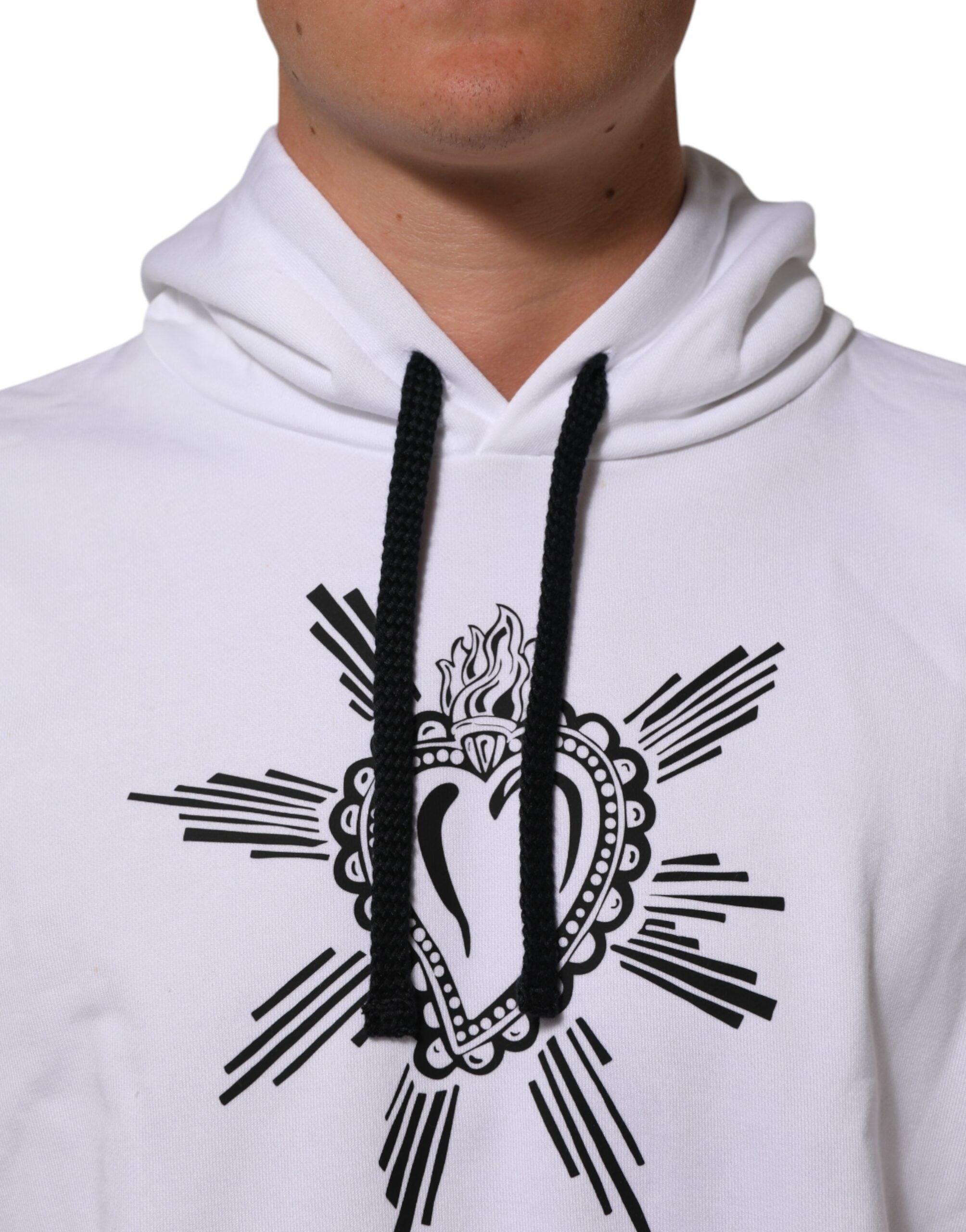 Sweat à capuche blanc Dolce & Gabbana Sacred Heart avec logo et motif en forme de cœur, en coton doux.