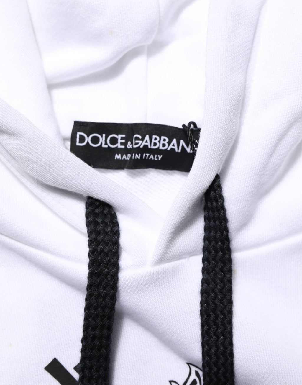 Sweat à capuche blanc Dolce & Gabbana Sacré-Cœur avec logo, en coton, détail graphique sur le devant, vue de face.