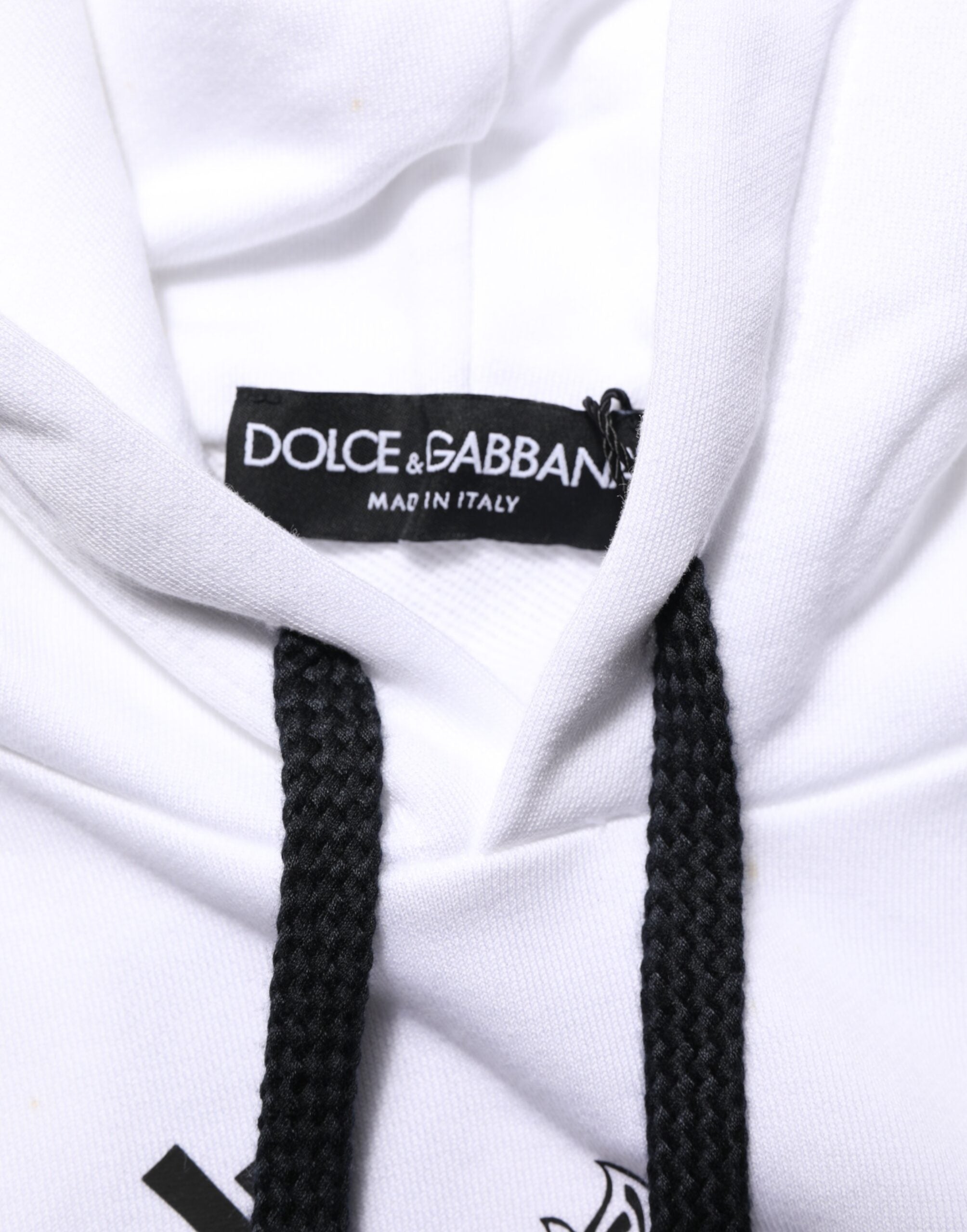 Sweat à capuche blanc Dolce & Gabbana Sacré-Cœur avec logo, en coton, détail graphique sur le devant, vue de face.