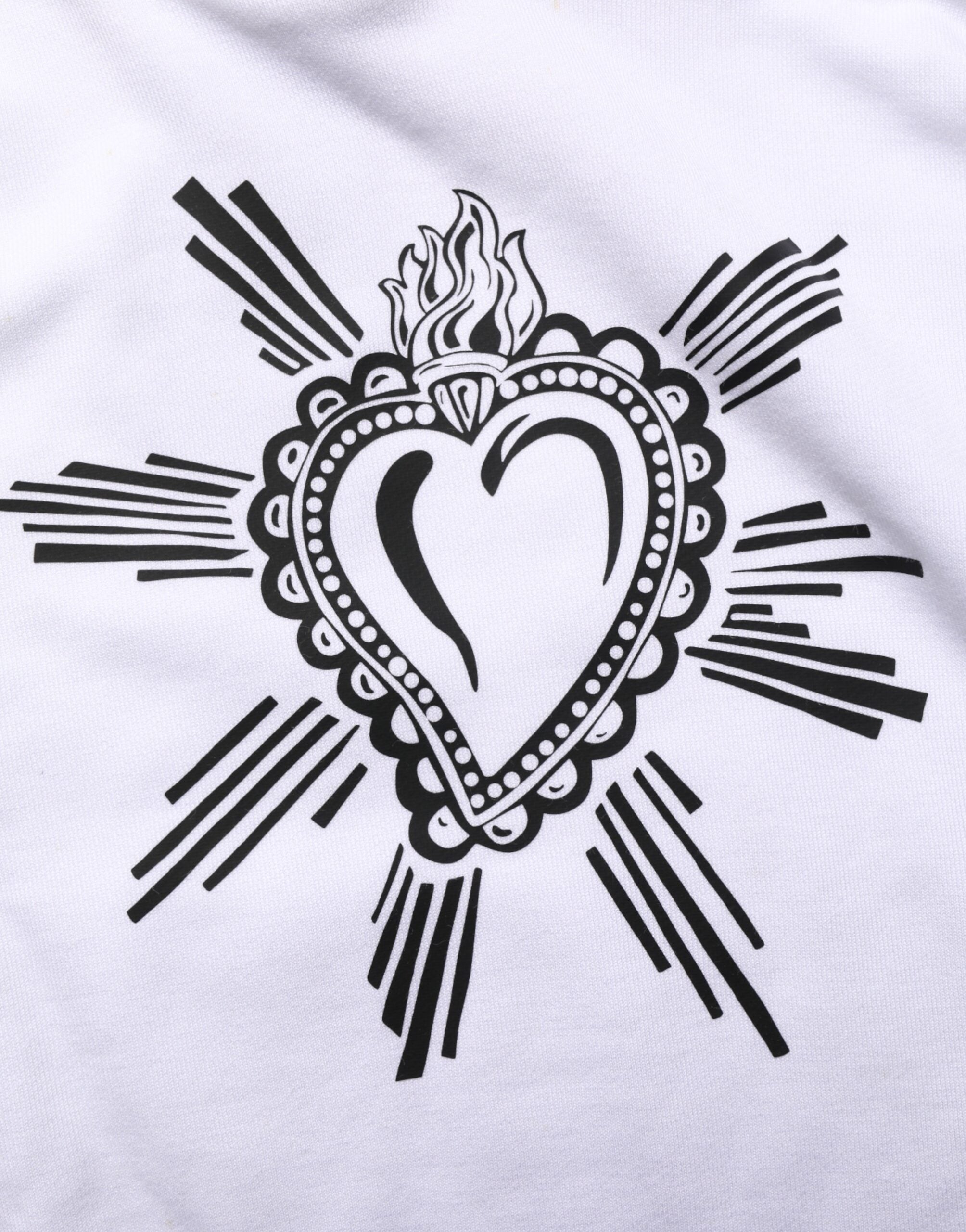Sweat à capuche blanc Dolce & Gabbana Sacred Heart, pull-over en coton avec logo et motif cœur sacré visible sur le devant.