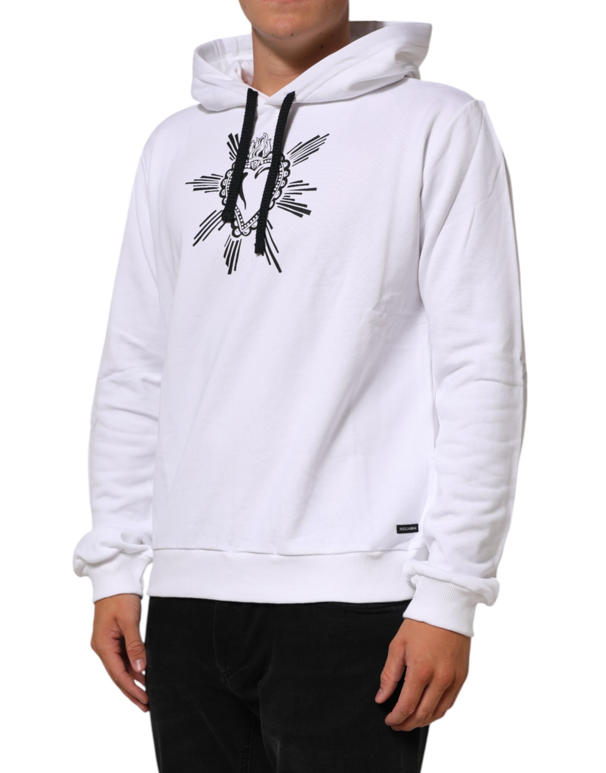 Sweat à capuche blanc Dolce & Gabbana Sacred Heart, pull-over en coton avec motif cœur sacré, mode élégante et confortable.