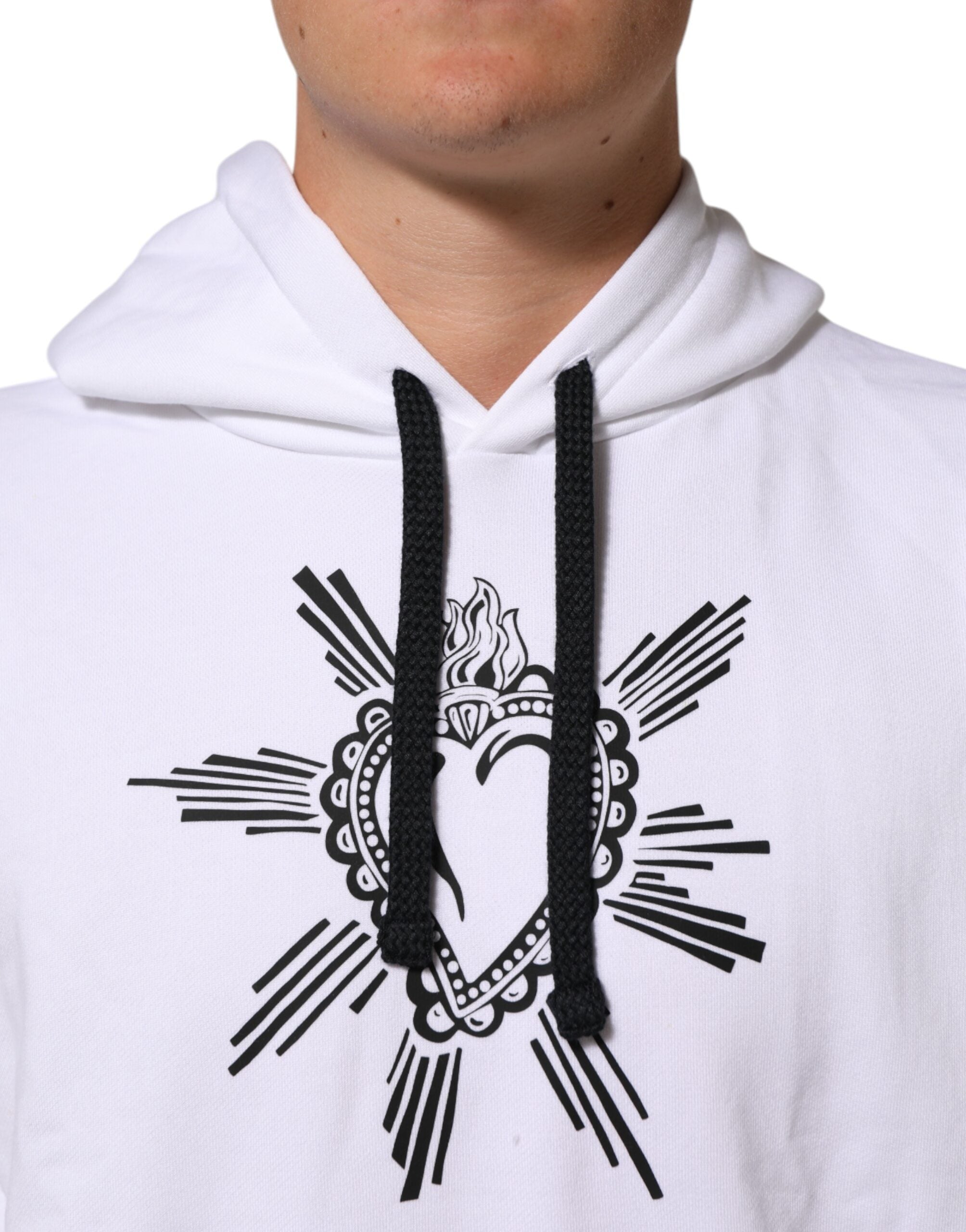 Sweat à capuche blanc Dolce & Gabbana Sacred Heart, pull-over en coton avec motif cœur sacré, mode élégante et confortable.