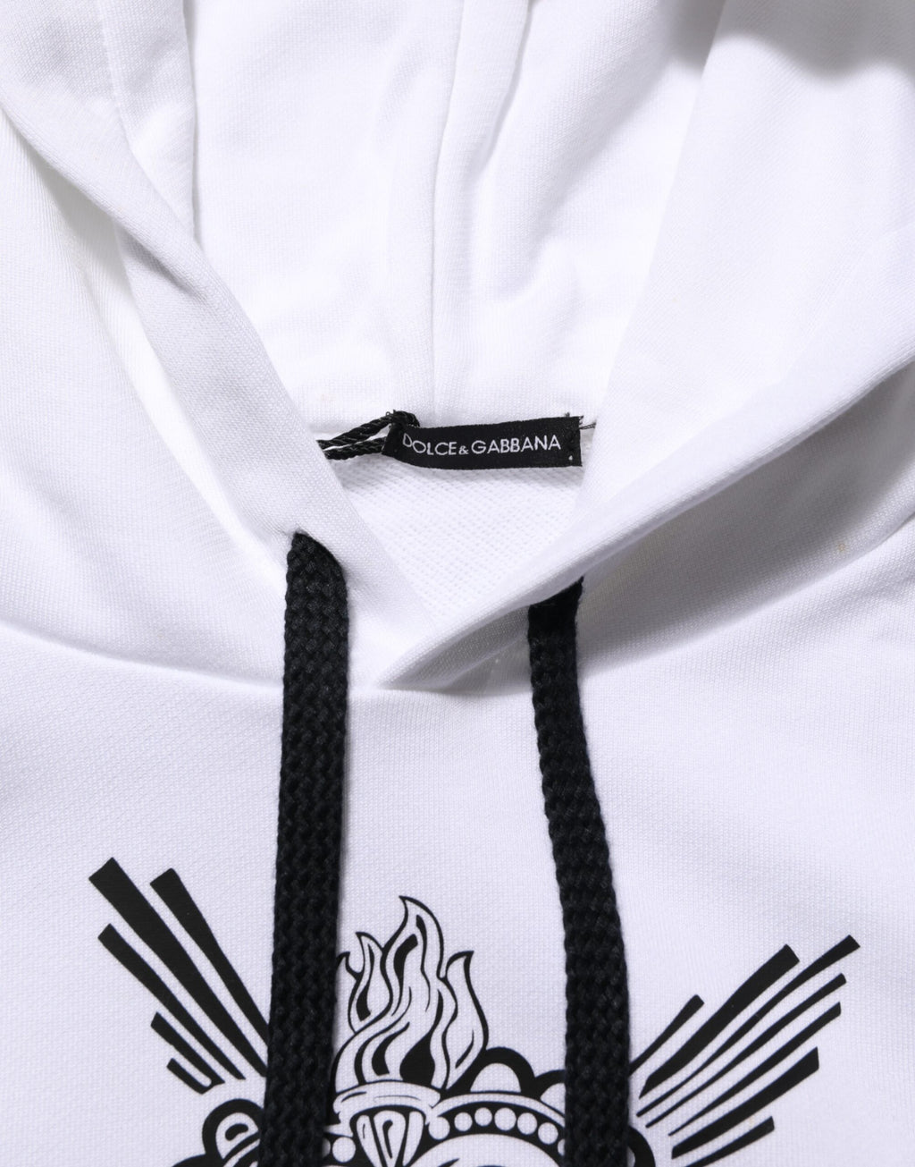Sweat-shirt à capuche blanc Dolce & Gabbana avec motif de cœur sacré, look décontracté et tendance.
