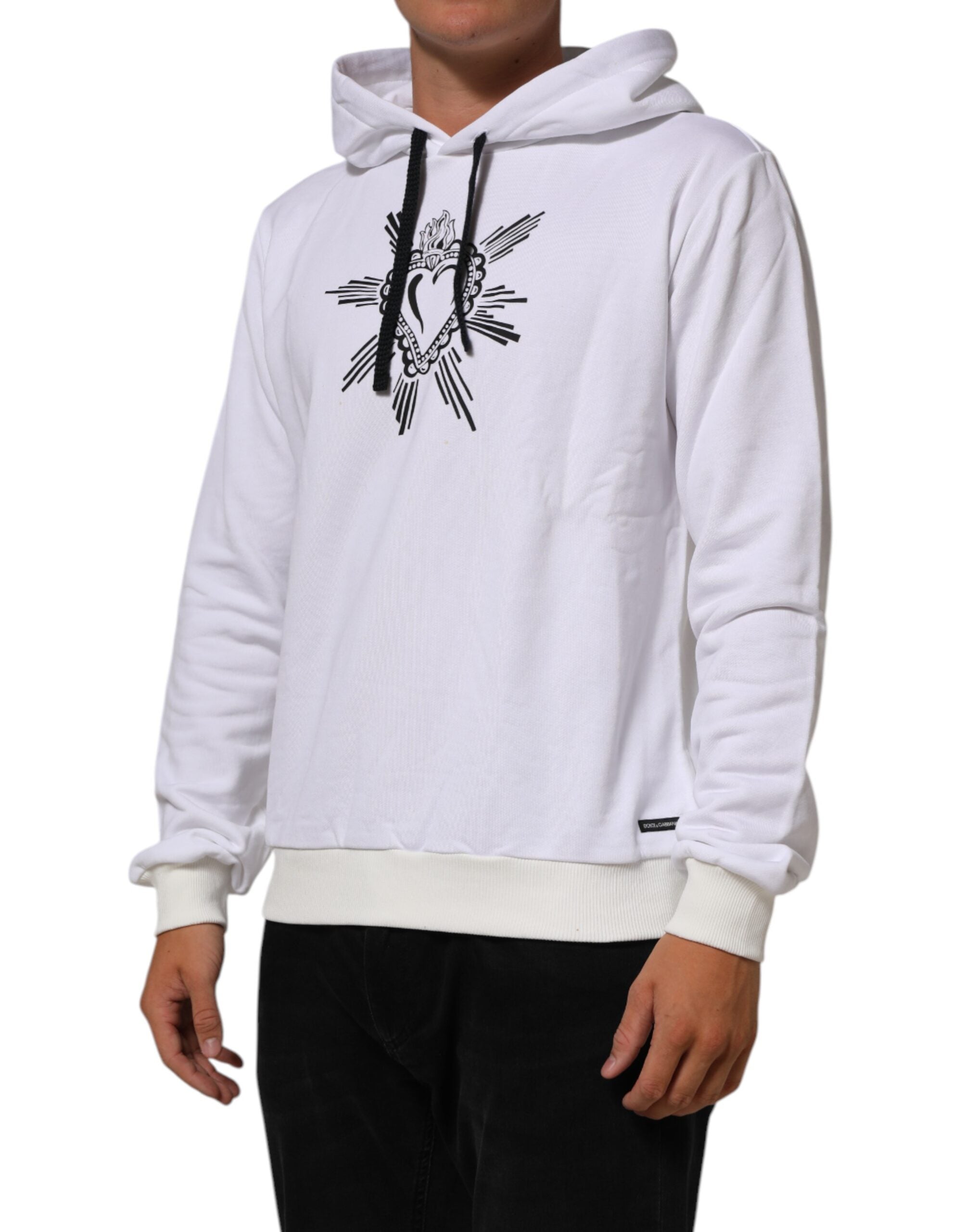 Sweat à capuche blanc Dolce & Gabbana Sacred Heart en coton avec logo et design graphique, vue de face.