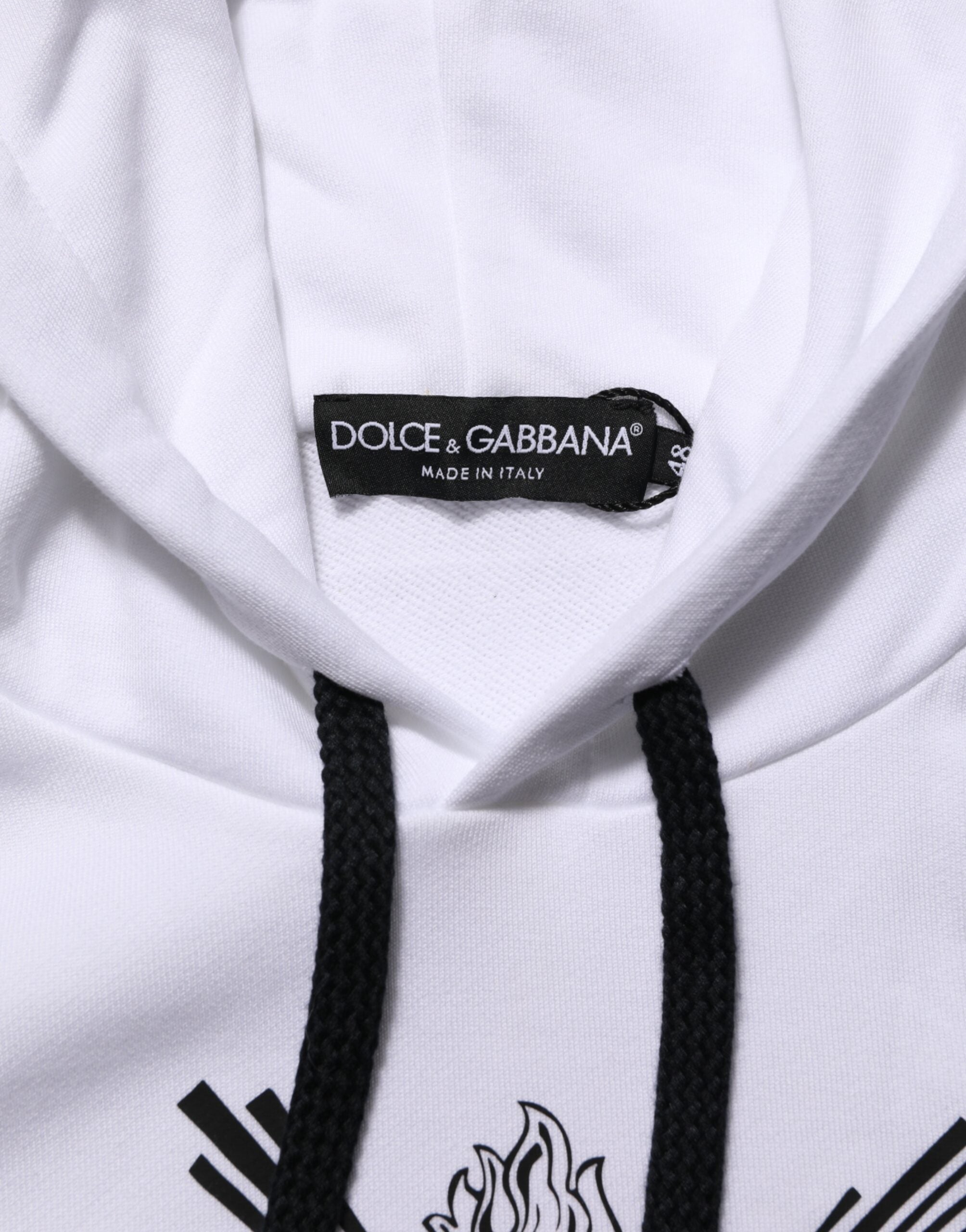 Sweat à capuche blanc Dolce & Gabbana Sacred Heart, pull-over en coton avec motif cœur sacré visible sur le devant.