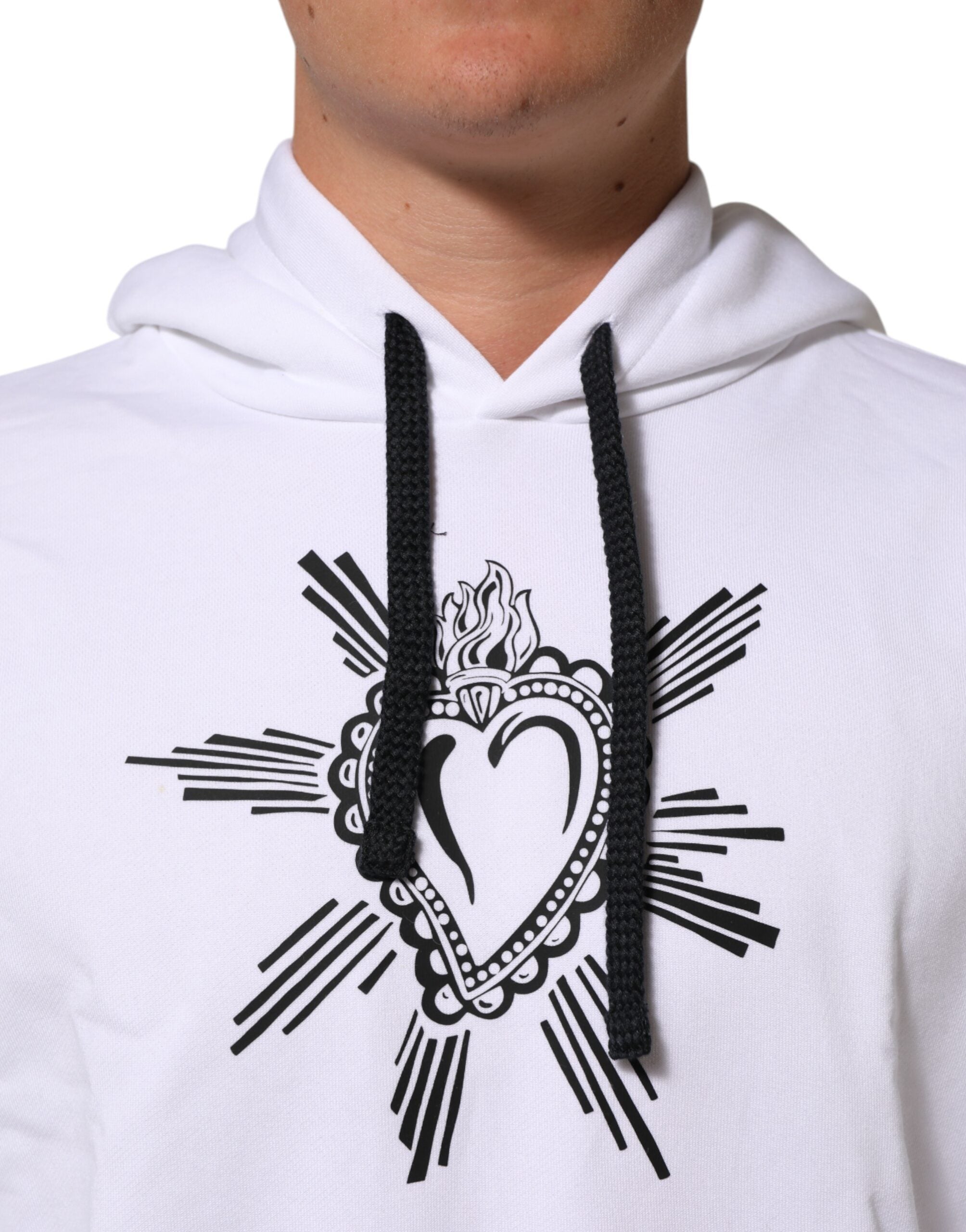 Sweat à capuche blanc Dolce & Gabbana Sacré-Cœur avec motif sur le devant, en coton, style décontracté et élégant.