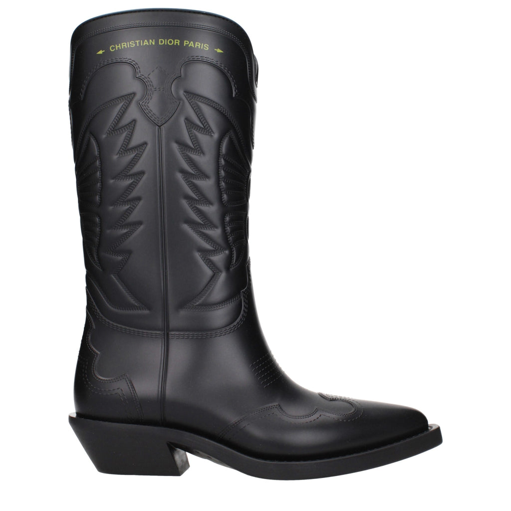 Bottes en coton noires Christian Dior, élégantes et modernes, avec détails sophistiqués visibles sur l'image.