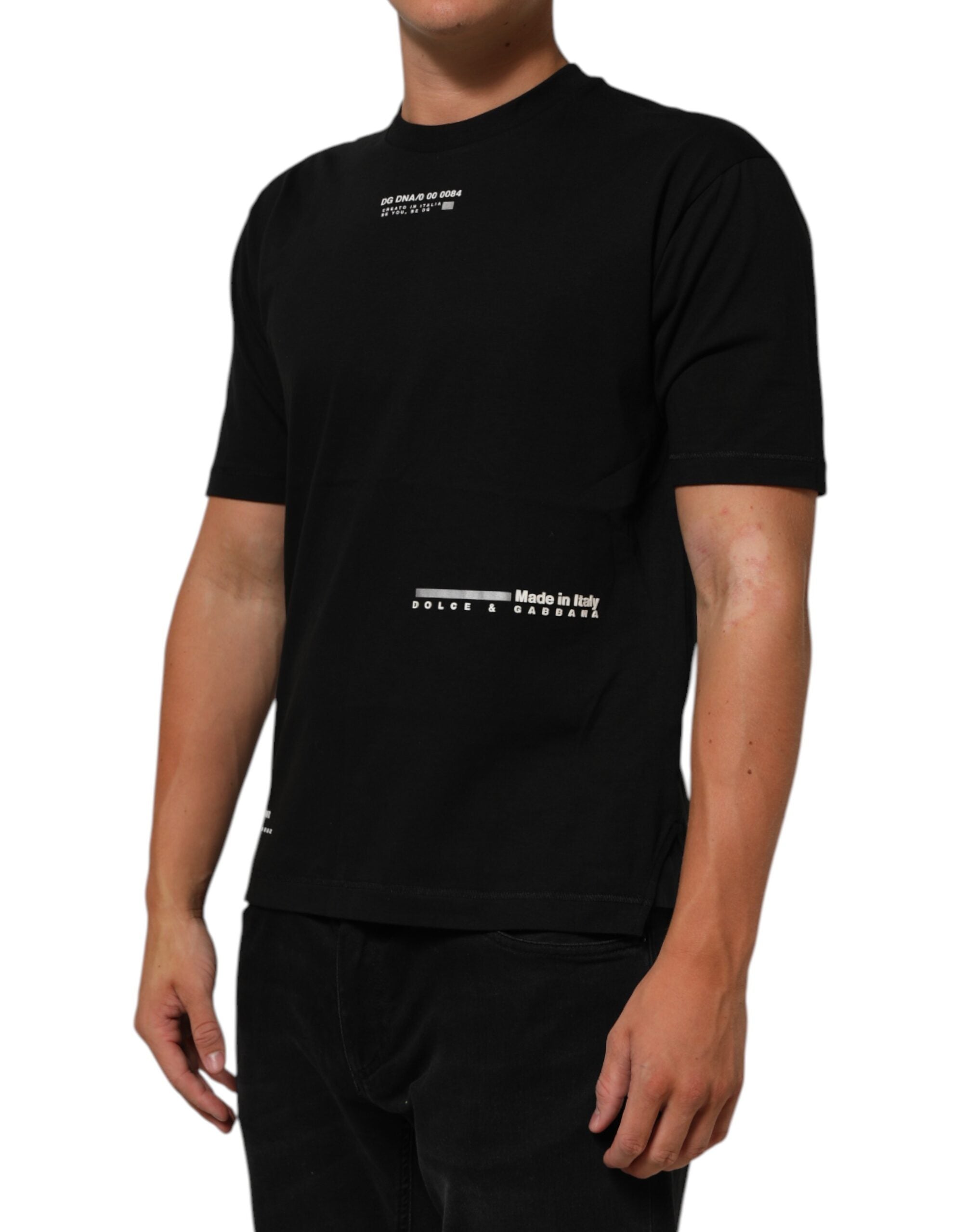 T-shirt à col rond en coton noir de Dolce & Gabbana pour homme, style statement, design élégant et moderne.