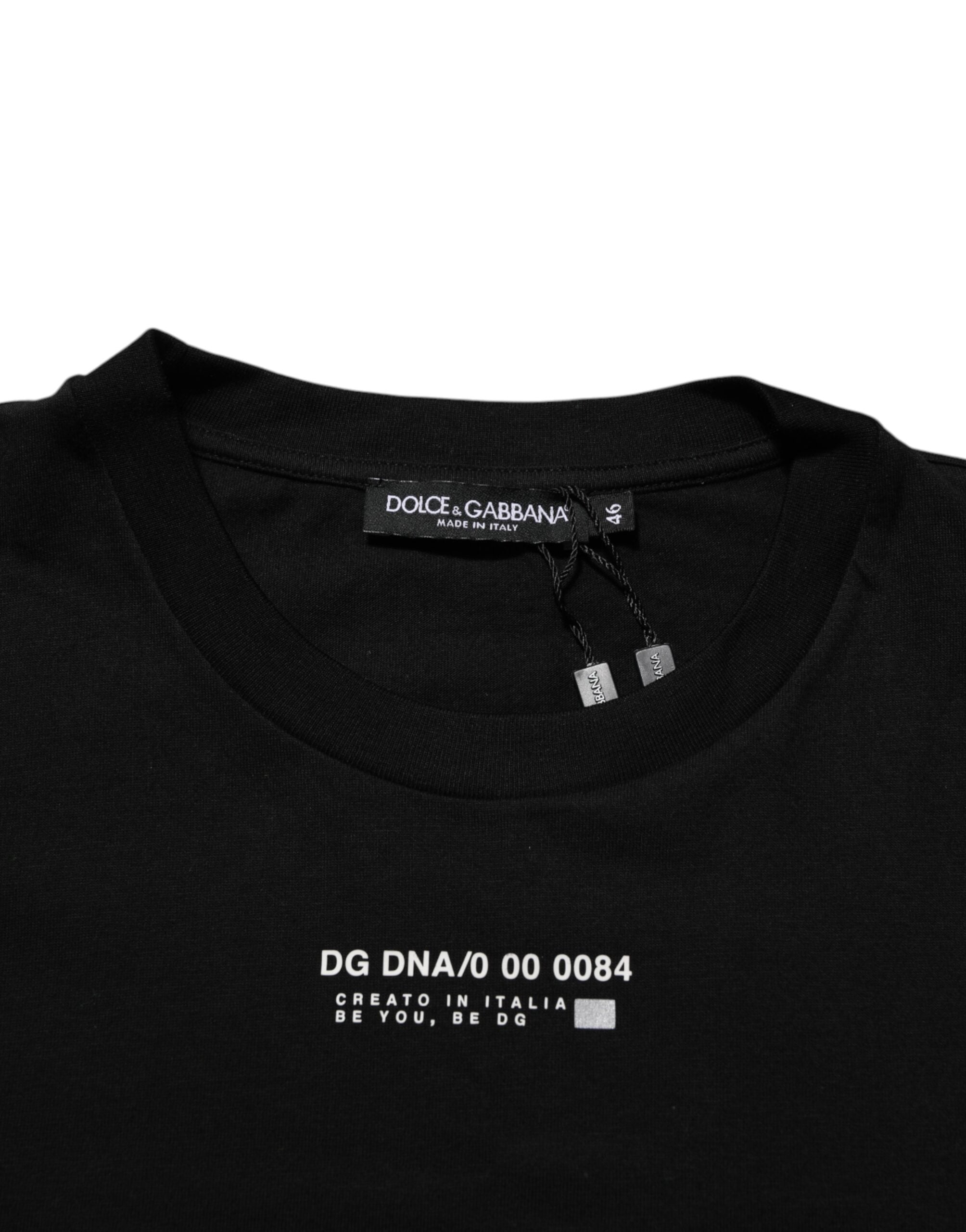 T-shirt noir en coton pour homme de marque Dolce & Gabbana avec col ras du cou et design statement, vue de face.