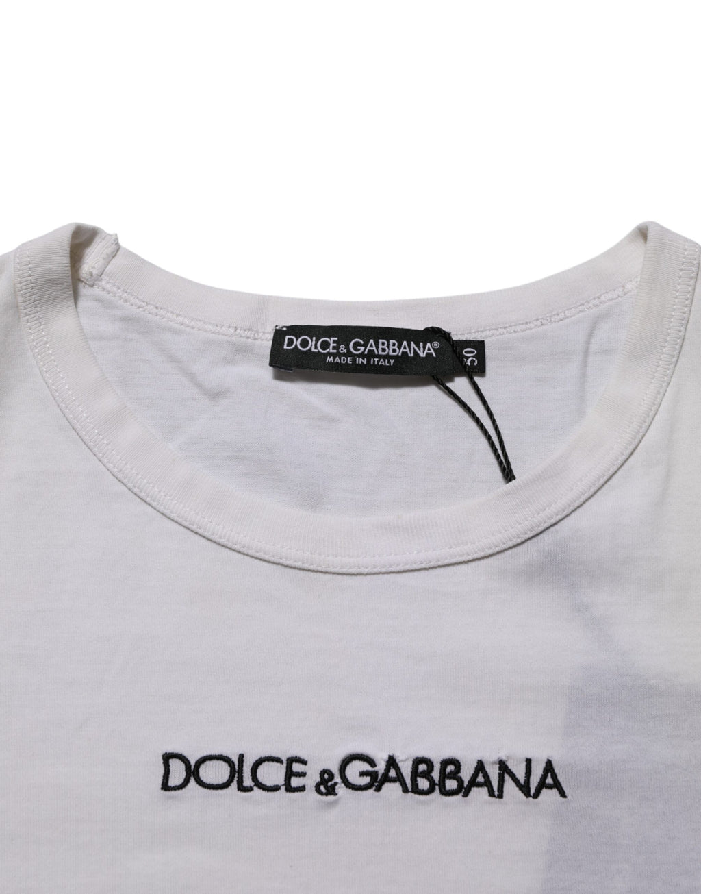 T-shirt blanc pour homme Dolce & Gabbana en coton avec logo imprimé, col rond, style décontracté.