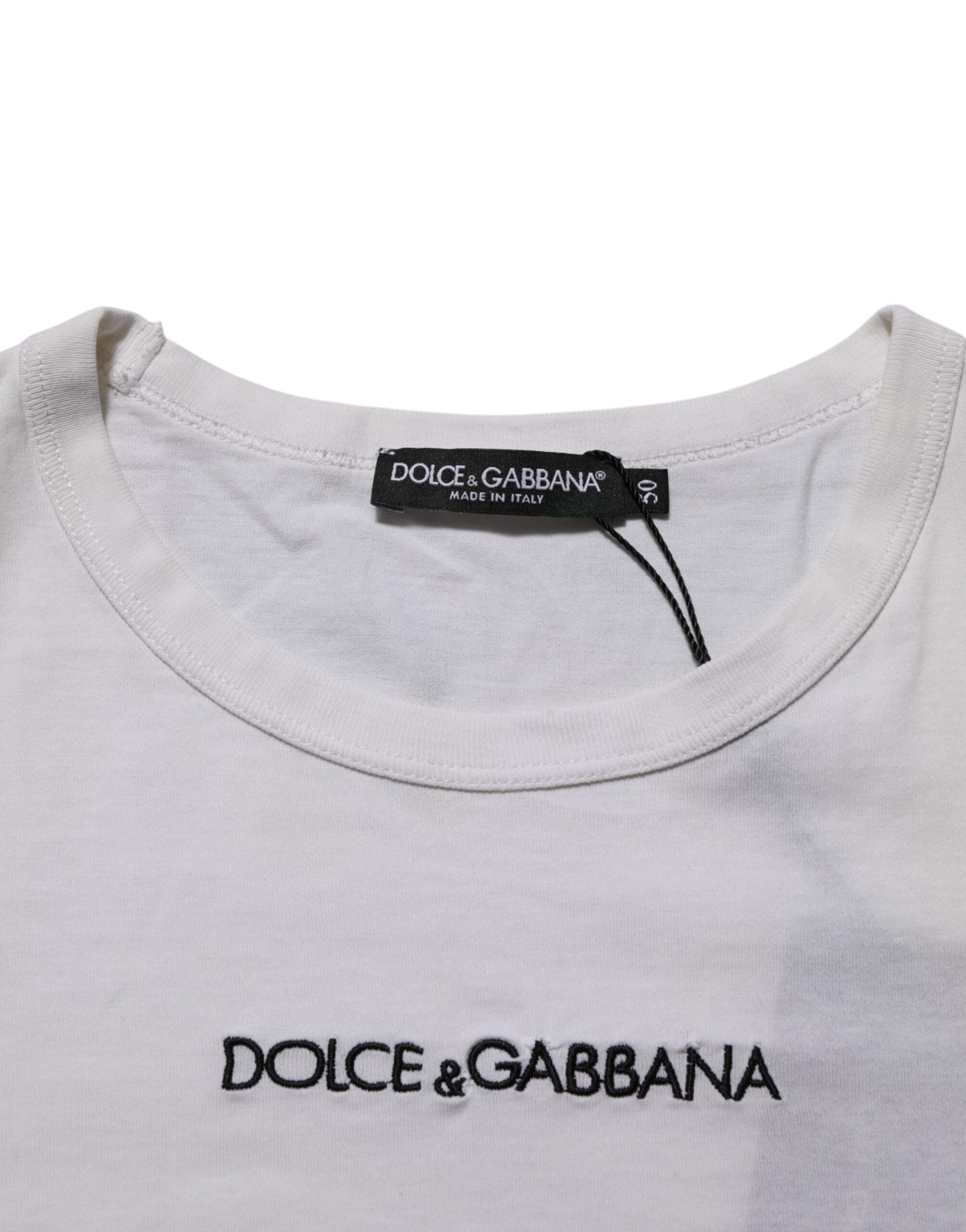 T-shirt blanc pour homme Dolce & Gabbana en coton avec logo imprimé, col rond, style décontracté.