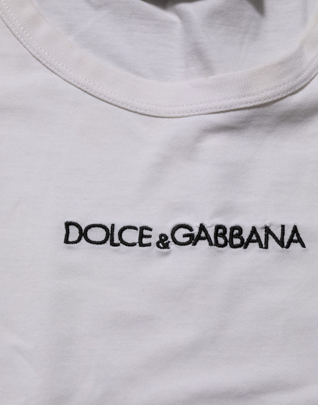 T-shirt blanc pour homme Dolce & Gabbana avec logo imprimé en coton à col rond, vue de face.