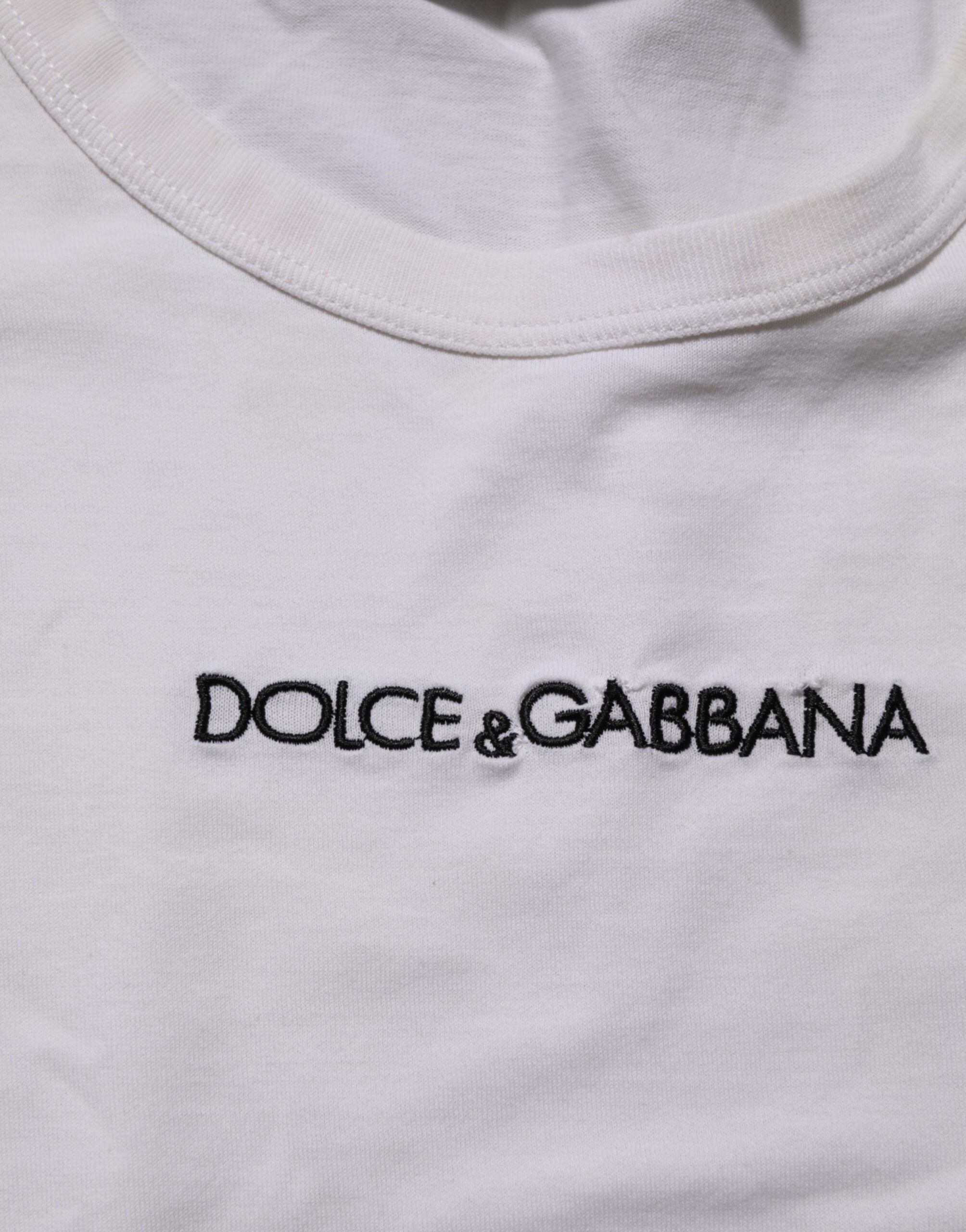 T-shirt blanc pour homme Dolce & Gabbana avec logo imprimé en coton à col rond, vue de face.