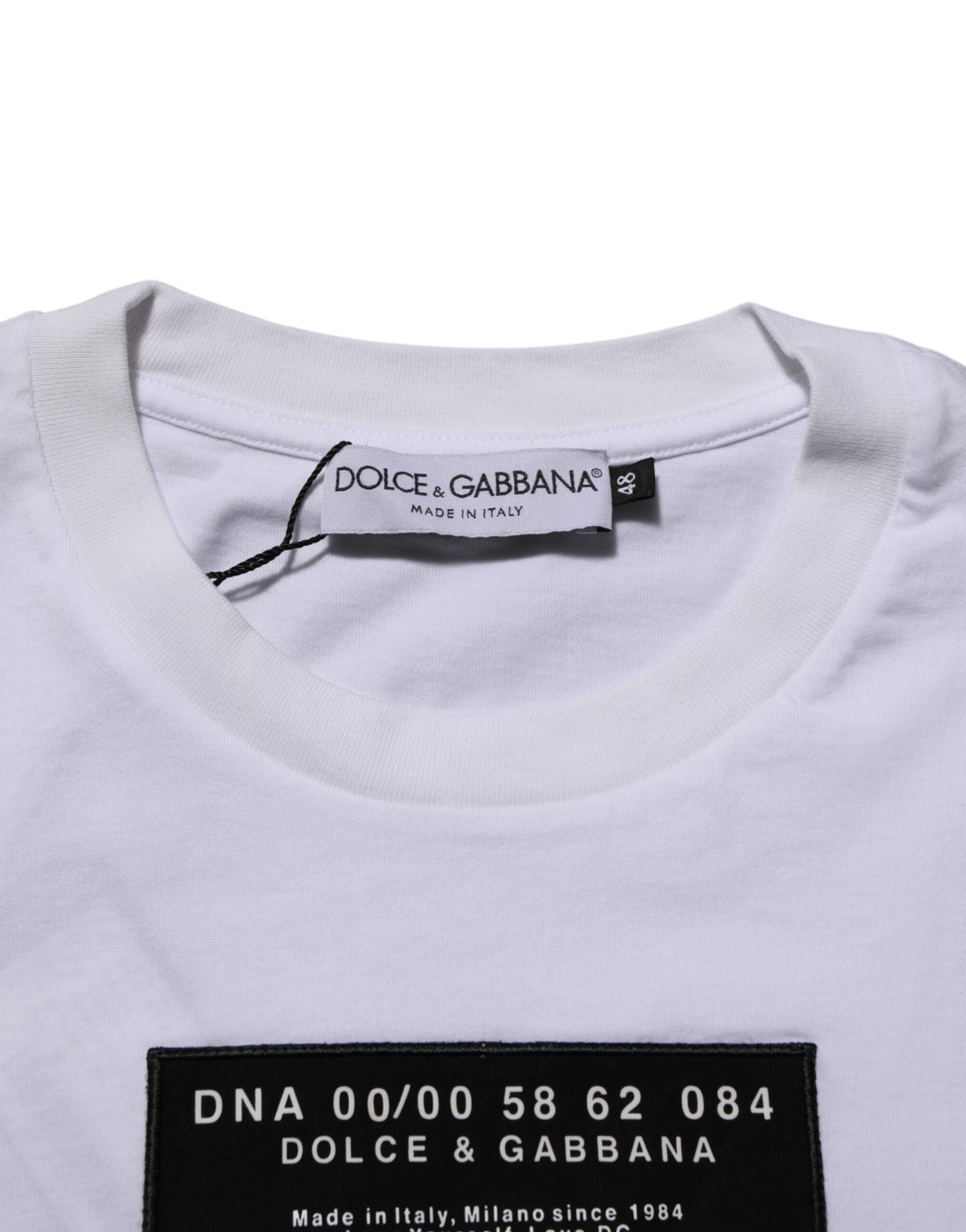 T-shirt homme blanc Dolce & Gabbana en coton avec logo imprimé, col rond, style décontracté.