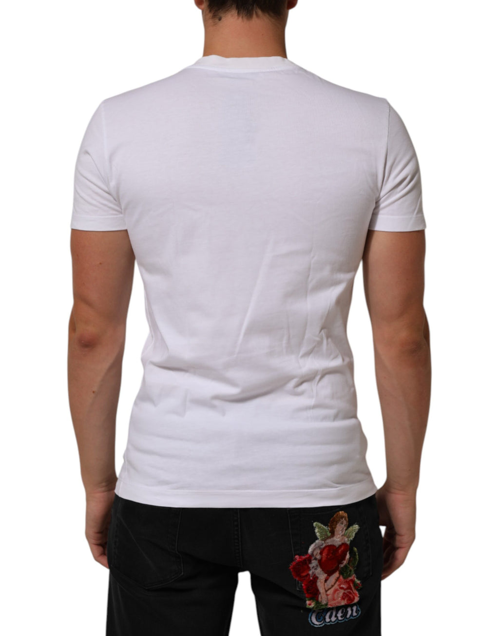 T-shirt homme blanc en coton Dolce & Gabbana avec logo imprimé, col ras du cou, style décontracté.