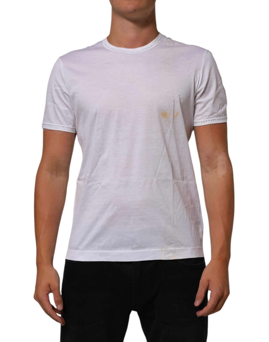 T-shirt blanc en coton Dolce & Gabbana avec col rond, vue de face, style décontracté et confort garanti.