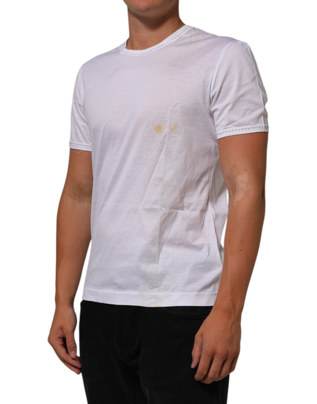 T-shirt blanc en coton de Dolce & Gabbana avec col rond, vue de face, pour homme.
