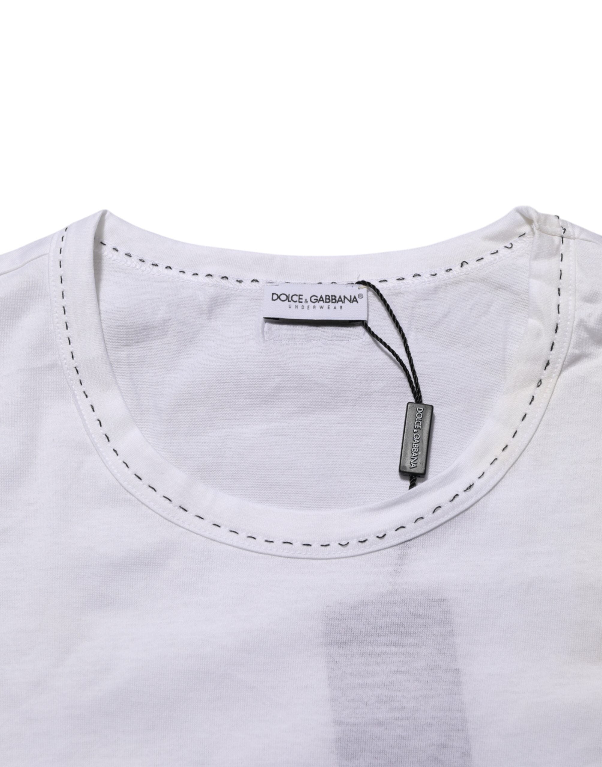 T-shirt blanc en coton Dolce & Gabbana à col rond, sous-vêtement pour homme, tissu doux et confortable.
