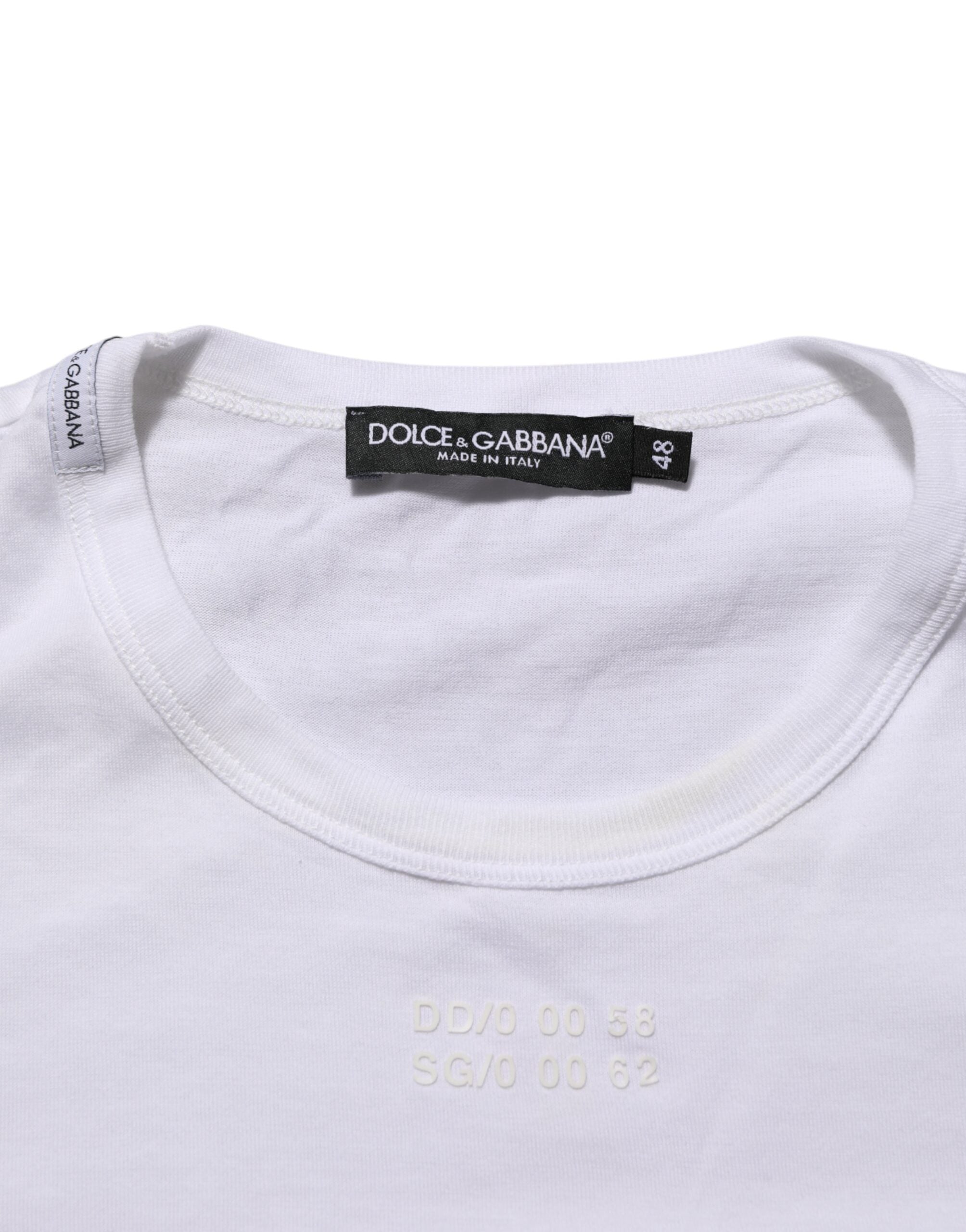 T-shirt blanc en coton pour homme de Dolce & Gabbana avec poche sur la poitrine, col rond, style décontracté.