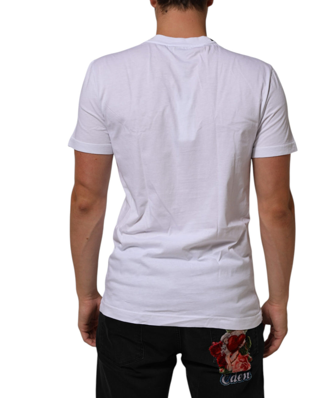 T-shirt blanc en coton Dolce & Gabbana avec logo imprimé, col rond et coupe classique.