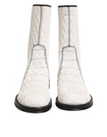 Bottes mi-mollet en cuir d'agneau blanc de Dolce & Gabbana, chaussures élégantes et sophistiquées pour femmes.