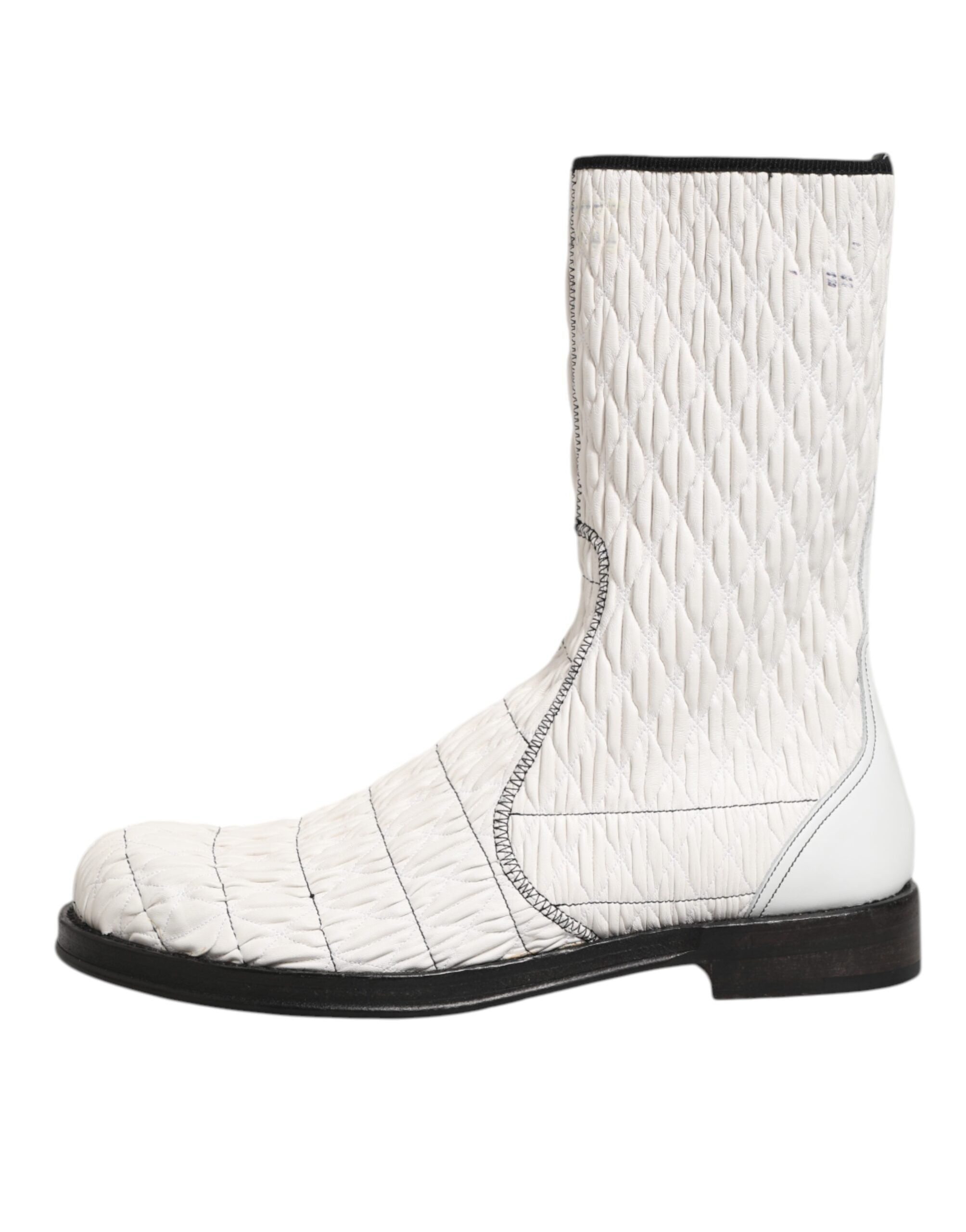 Bottes mi-mollet en cuir de agneau blanc de Dolce & Gabbana, chaussures élégantes en cuir pour femme.