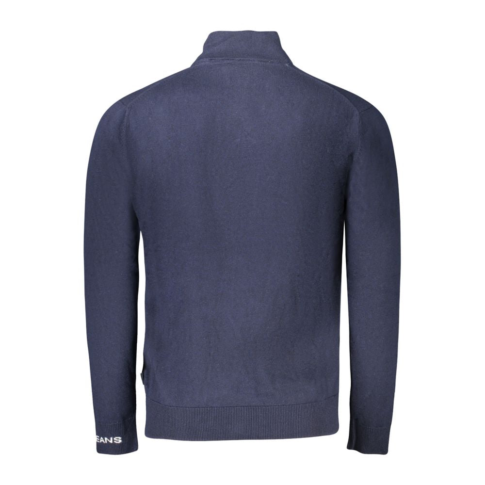Pull-over en coton bleu pour homme de la marque Pepe Jeans, détail du pull en laine doux et confortable.