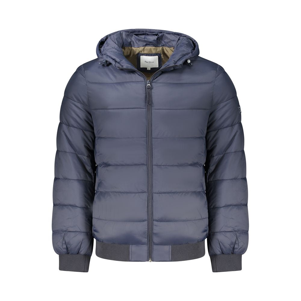 Veste en polyamide bleue Pepe Jeans pour hommes, coupe moderne avec fermeture éclair et col montant.