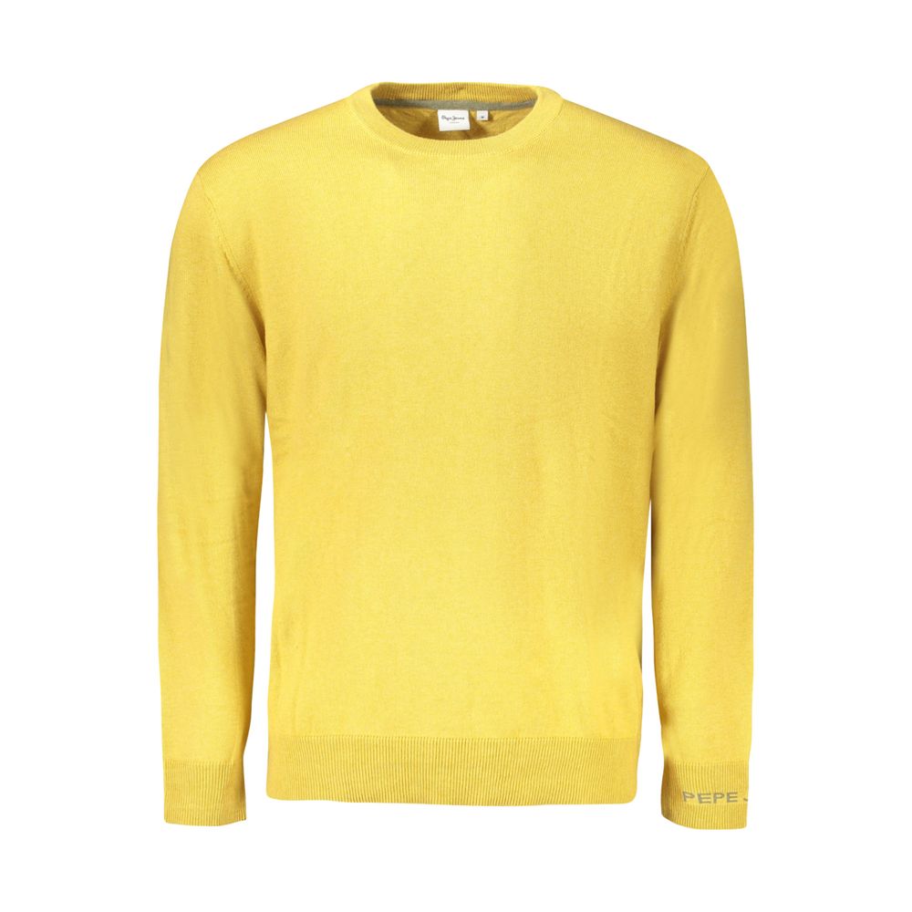 Pull-over jaune en coton pour homme de Pepe Jeans, vue de face avec col rond et manches longues.
