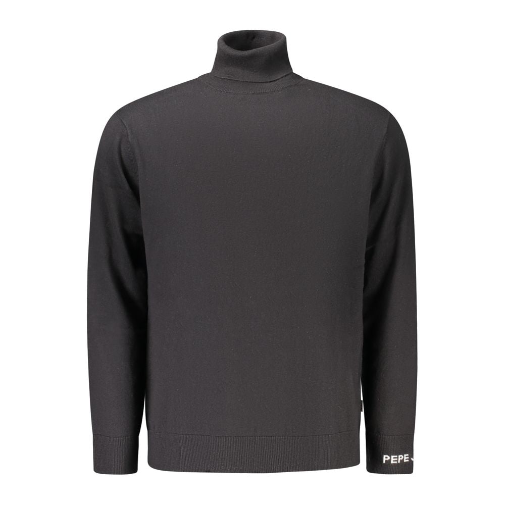 Pull homme en coton noir Pepe Jeans, style décontracté, à manches longues, porté par un mannequin.