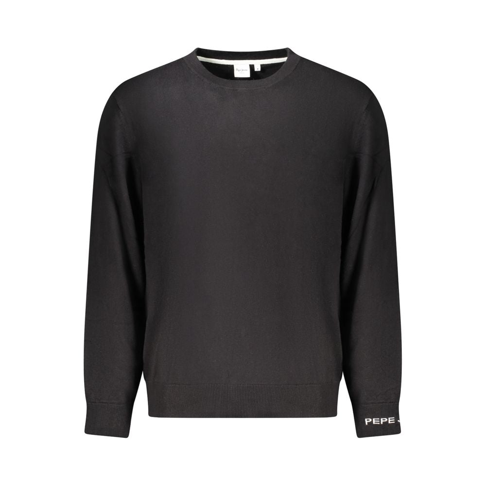 Pull à manches longues Pepe Jeans en coton noir pour homme, léger et confortable, avec logo brodé sur la poitrine.