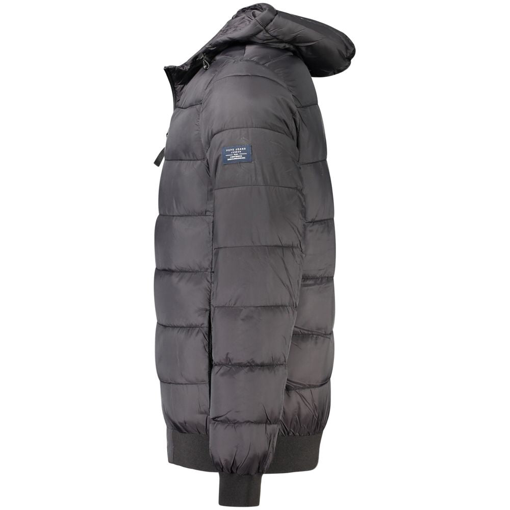 Veste noire en polyamide Pepe Jeans, coupe moderne, avec fermeture éclair et col montant, style jacket pour homme.