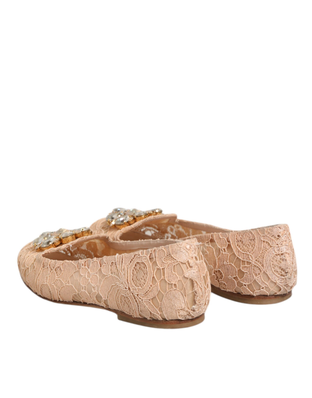 Chaussures plates Dolce & Gabbana Taormina en beige avec dentelle et cristaux, élégantes et confortables.