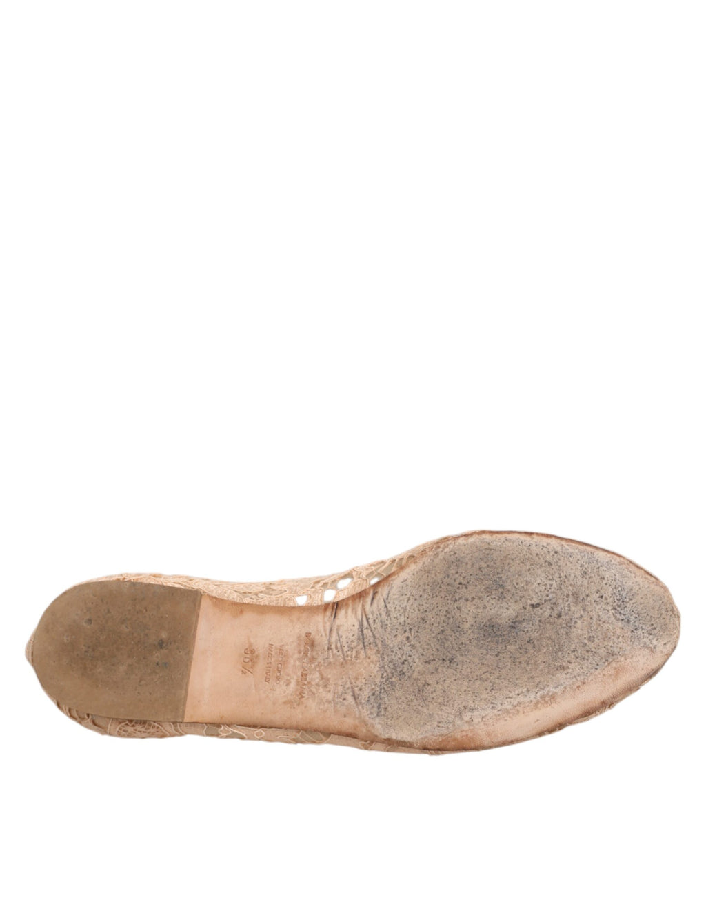 Chaussures plates Dolce & Gabbana Taormina en beige avec dentelle et cristaux, élégantes et féminines.