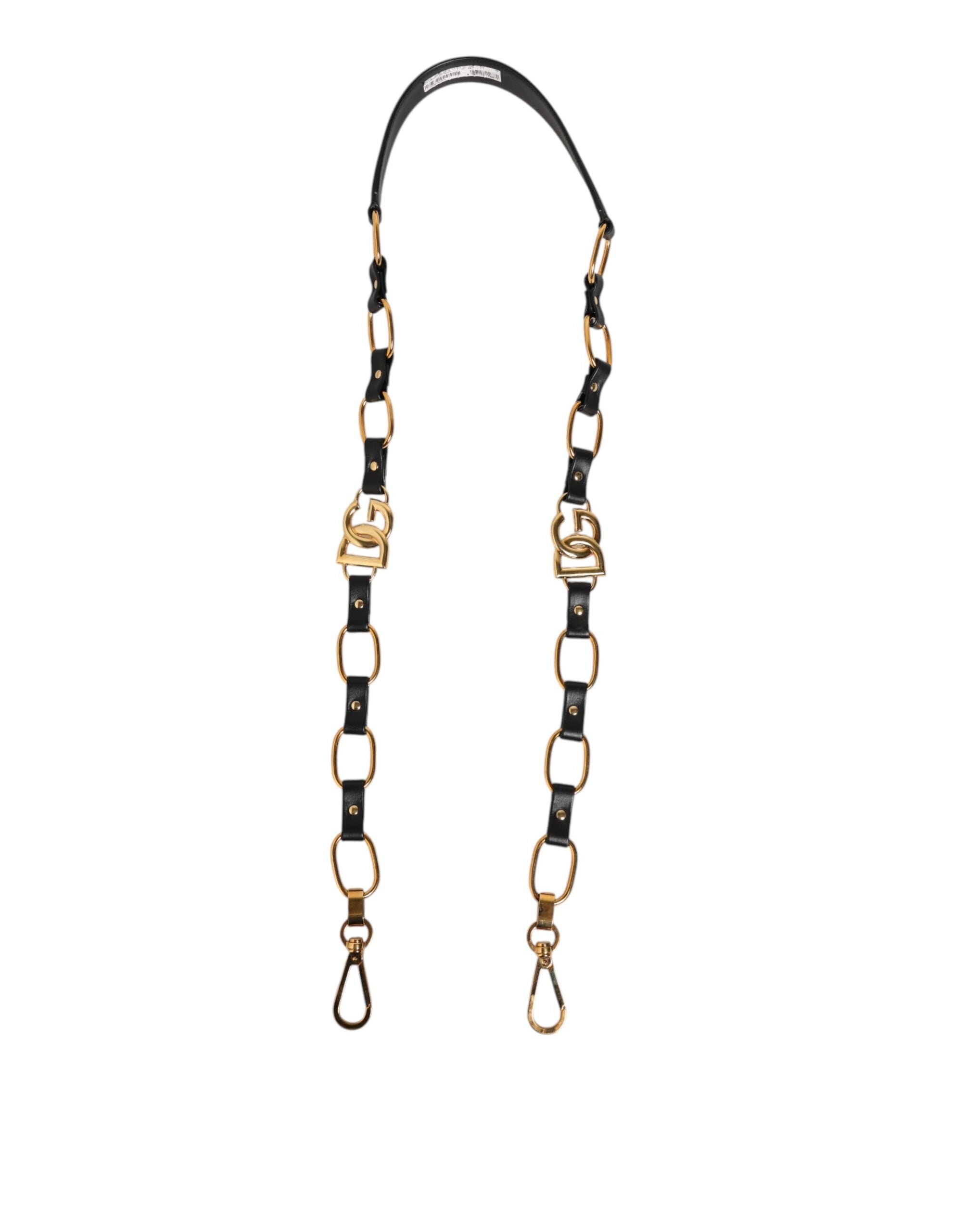 Sangle d'épaule en cuir noir avec chaîne en or pour sac Dolce & Gabbana, accessoire élégant et sophistiqué.