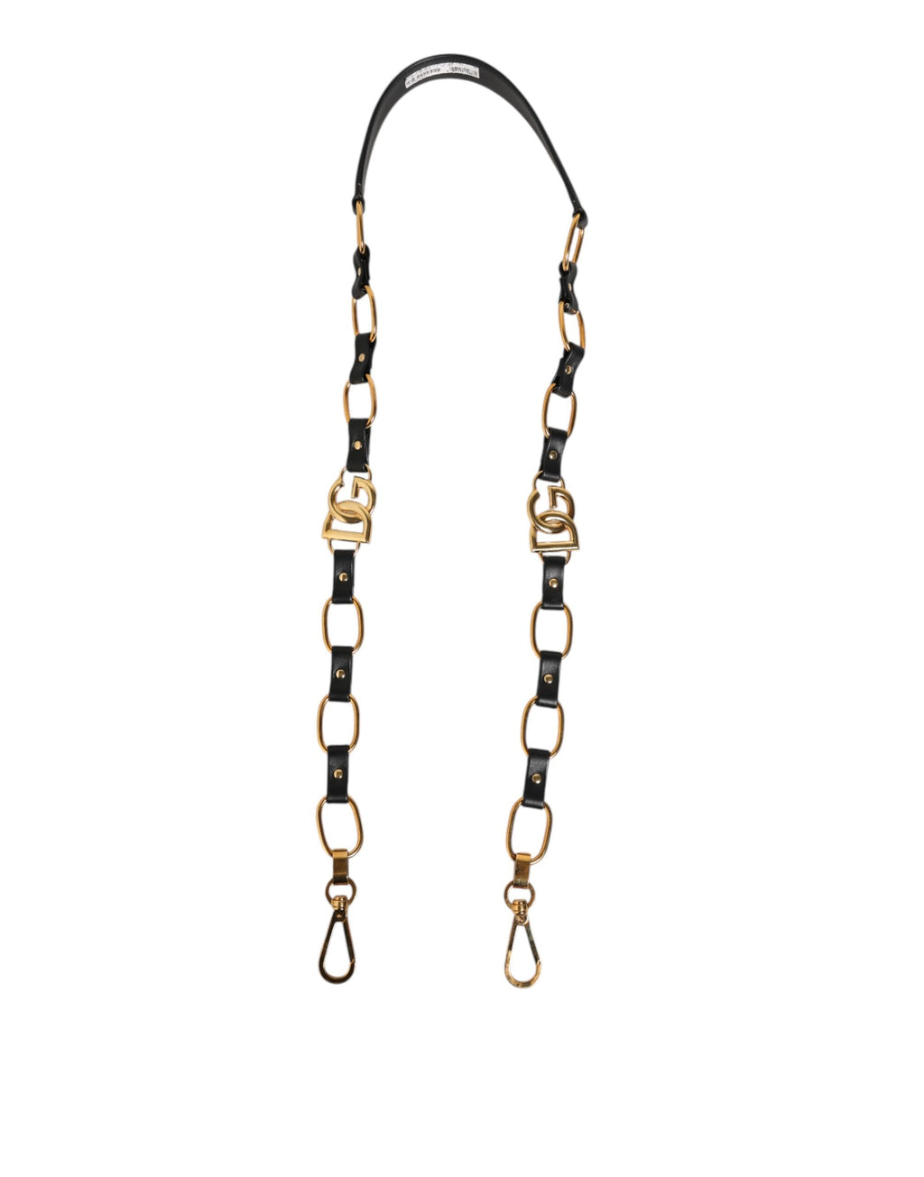 Sangle d'épaule en cuir noir Dolce & Gabbana avec chaîne en or pour sac à main, accessoire élégant et sophistiqué.