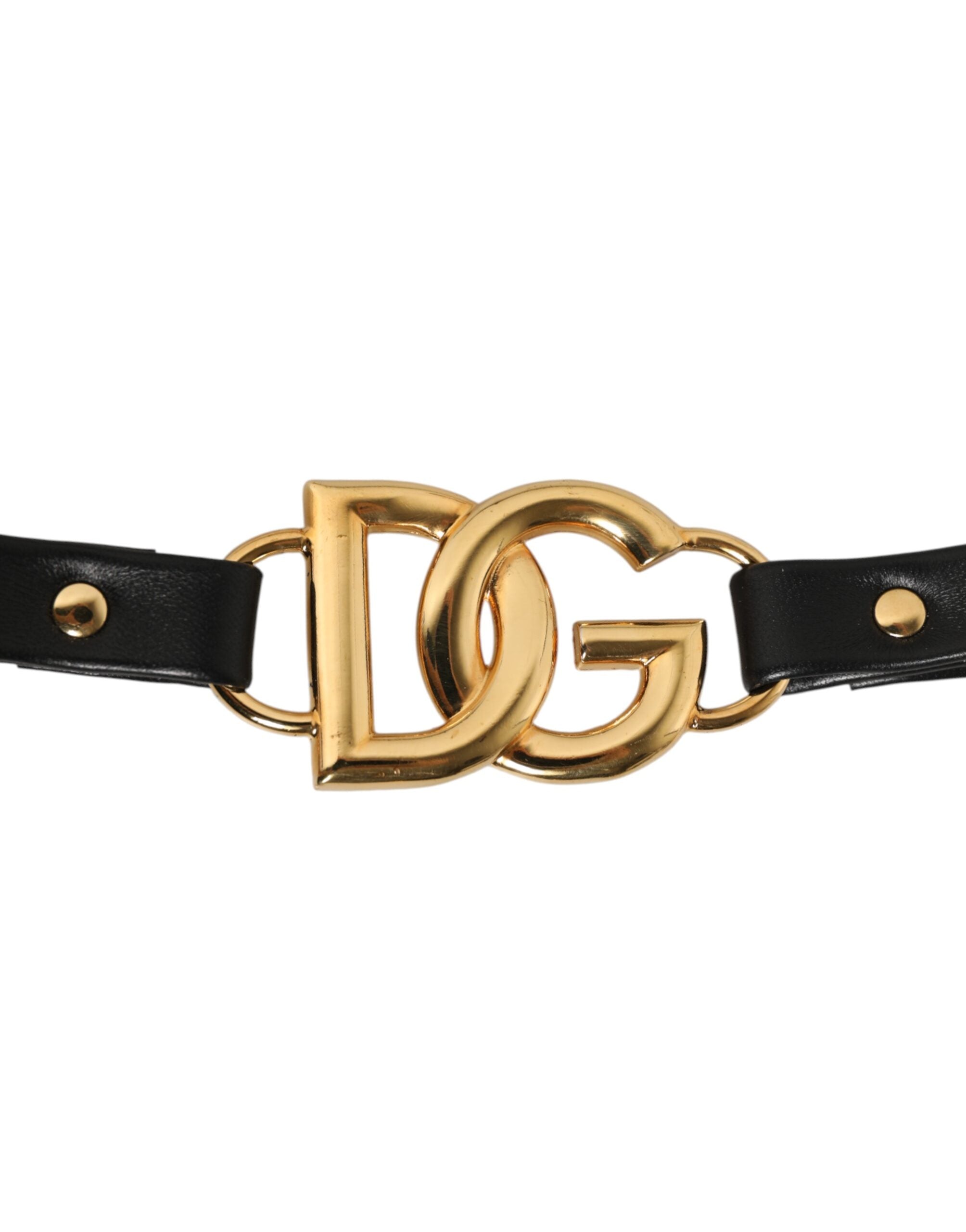 Sangle d'épaule en cuir noir Dolce & Gabbana avec chaîne en or pour sac à main et accessoire de mode.