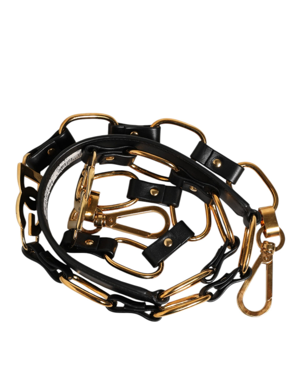 Sangle d'épaule en cuir noir et chaîne en or pour sac Dolce & Gabbana, accessoire élégant et sophistiqué.